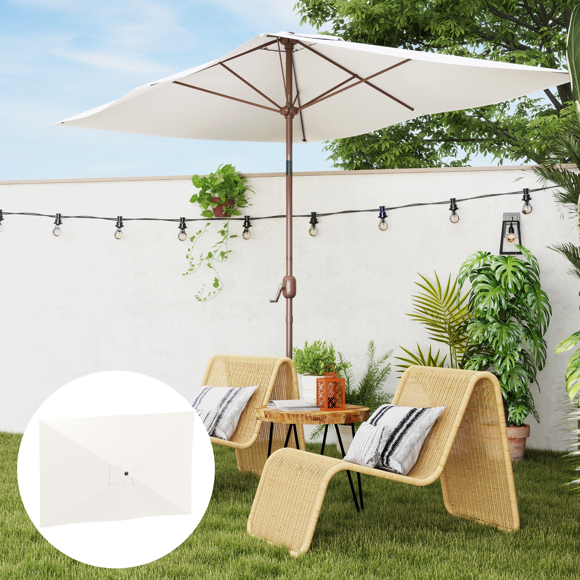 Outsunny Toldo de Recambio de Sombrilla de 3x2 m Toldo de Repuesto para Sombrilla de Patio con Ventilación Superior Protección UV 50+ Cubierta de Repuesto para Parasol para Exteriores Beige