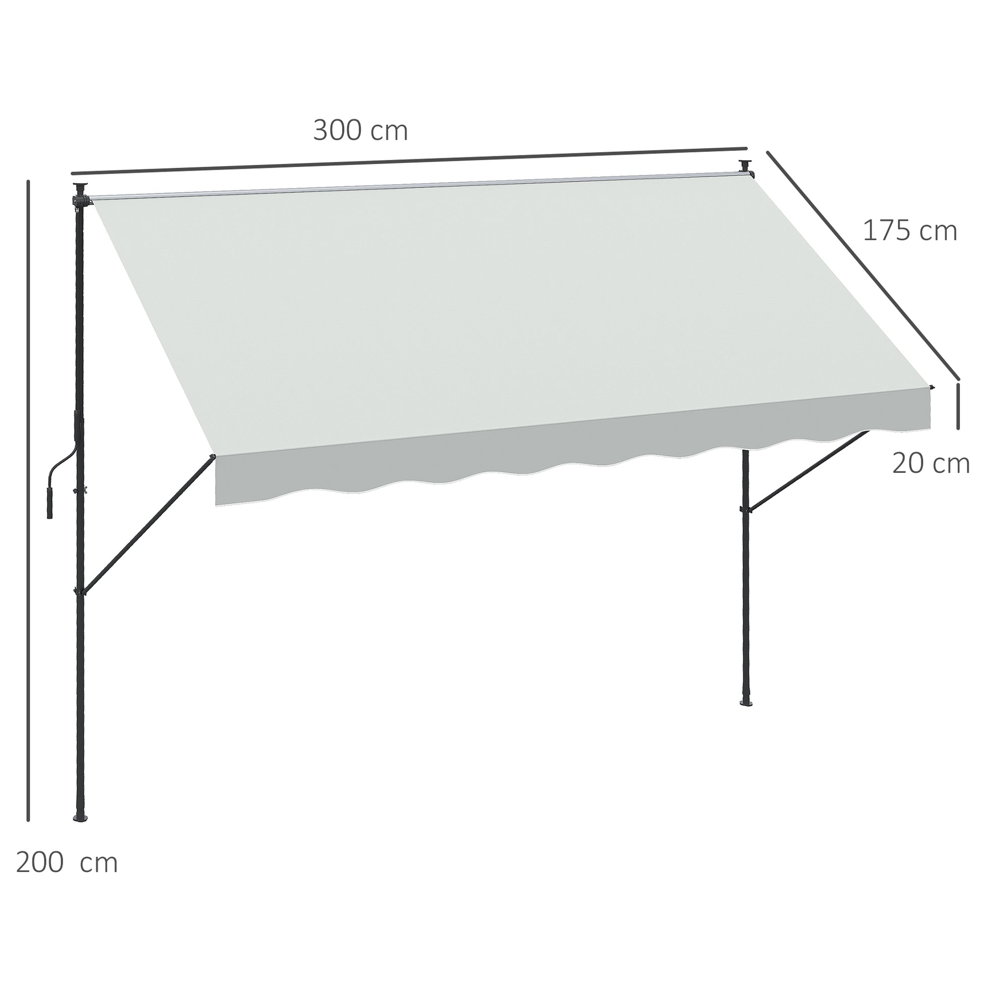 Outsunny Toldo Manual Retráctil 3x1,75 m Toldo Exterior Terraza Enrollable Altura Ajustable con Manivela 210-310 cm Sin Taladro para Balcón Jardín Crema