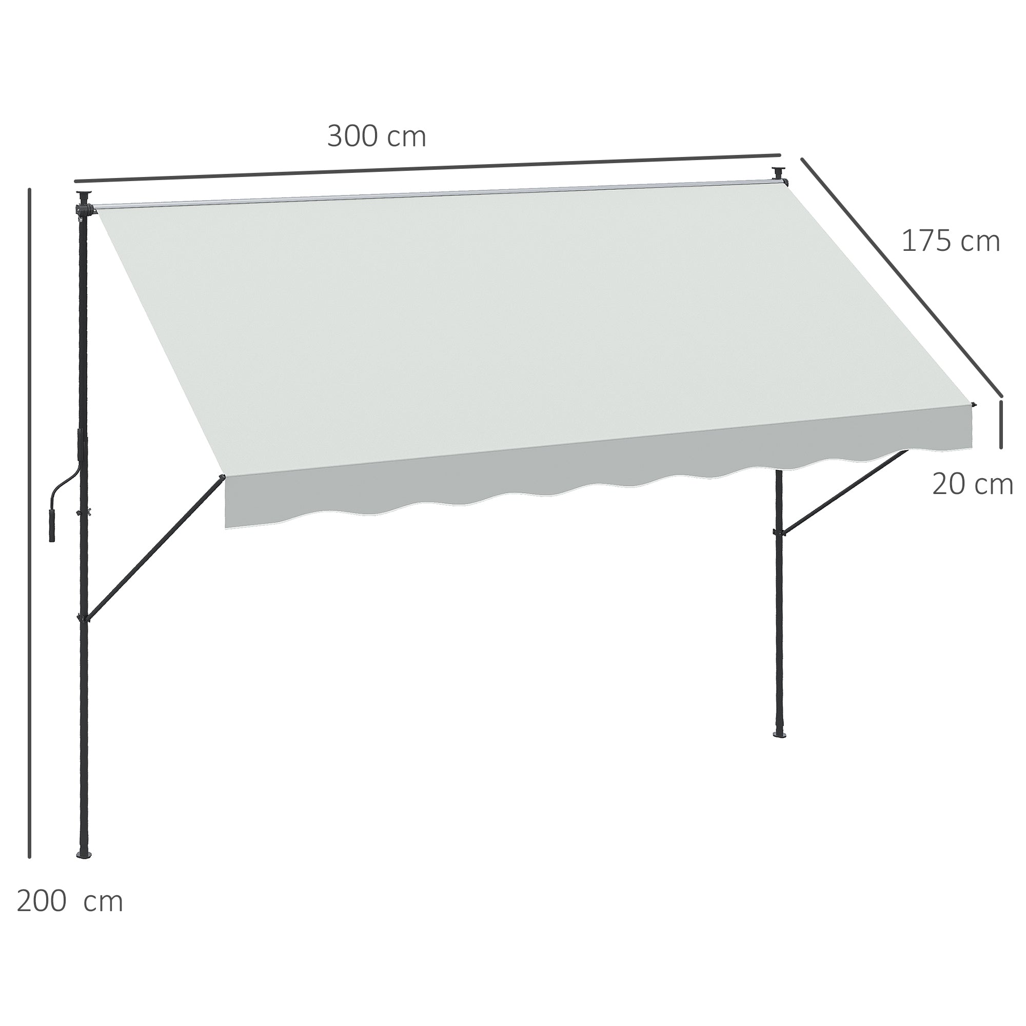 Outsunny Toldo Manual Retráctil 3x1,75 m Toldo Exterior Terraza Enrollable Altura Ajustable con Manivela 210-310 cm Sin Taladro para Balcón Jardín Crema