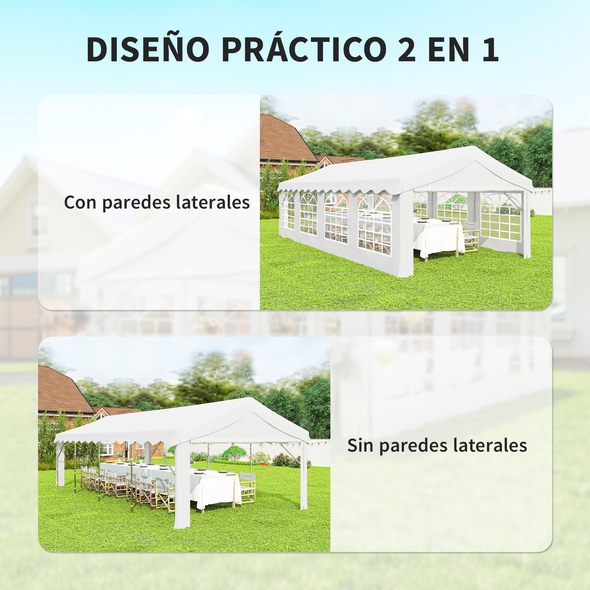 Outsunny Carpa para Fiesta 4x8 m, Carpa de Jardín con Estructura de Acero Galvanizado, Paredes Laterales Extraíbles, Puerta con Cremallera y Ventanas, UPF50+, Cenador Gazabo para Boda, Eventos, Blanco