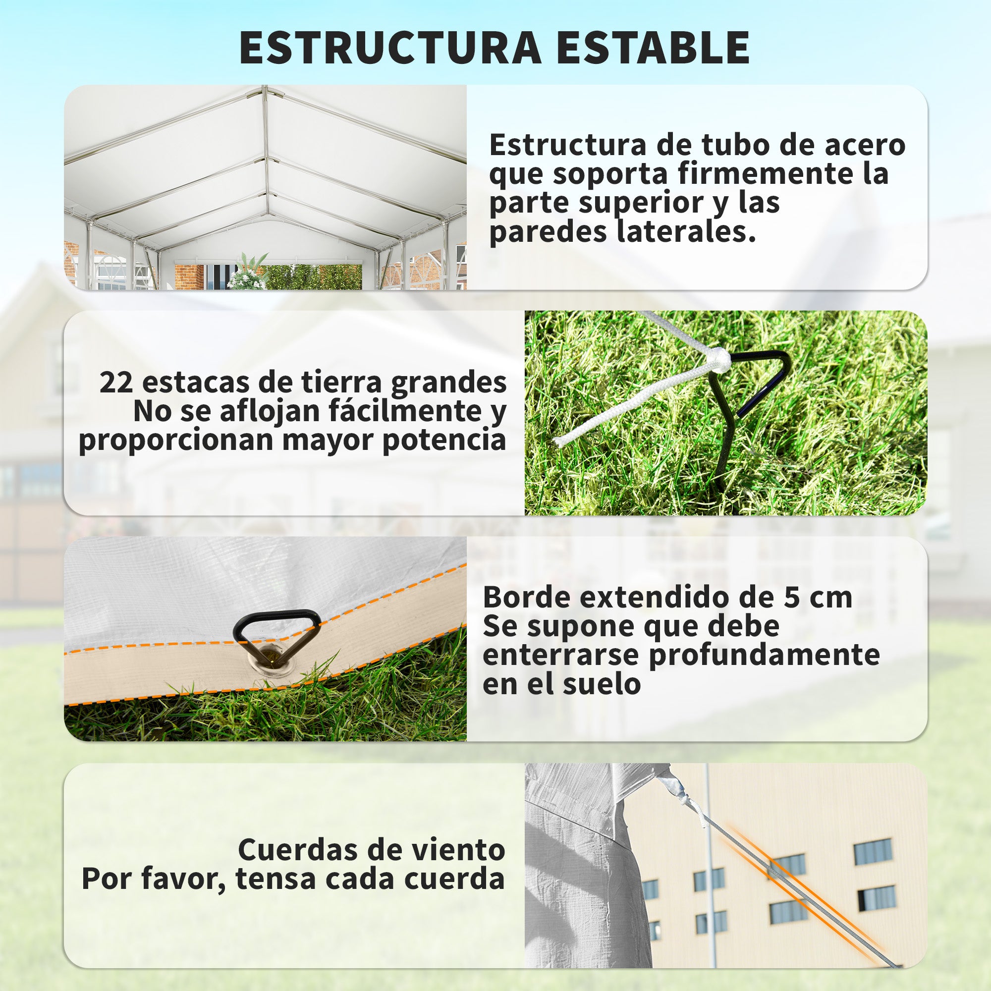 Outsunny Carpa para Fiesta 4x8 m, Carpa de Jardín con Estructura de Acero Galvanizado, Paredes Laterales Extraíbles, Puerta con Cremallera y Ventanas, UPF50+, Cenador Gazabo para Boda, Eventos, Blanco