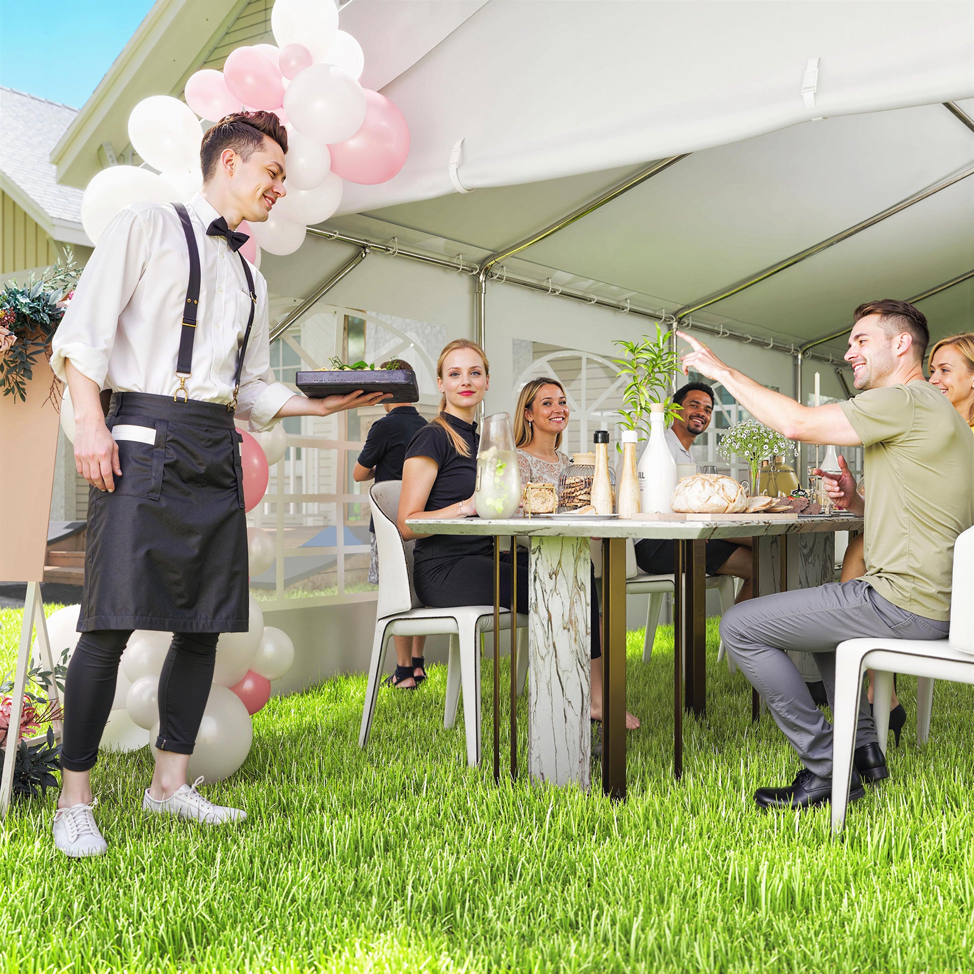 Outsunny Carpa para Fiesta 4x8 m, Carpa de Jardín con Estructura de Acero Galvanizado, Paredes Laterales Extraíbles, Puerta con Cremallera y Ventanas, UPF50+, Cenador Gazabo para Boda, Eventos, Blanco