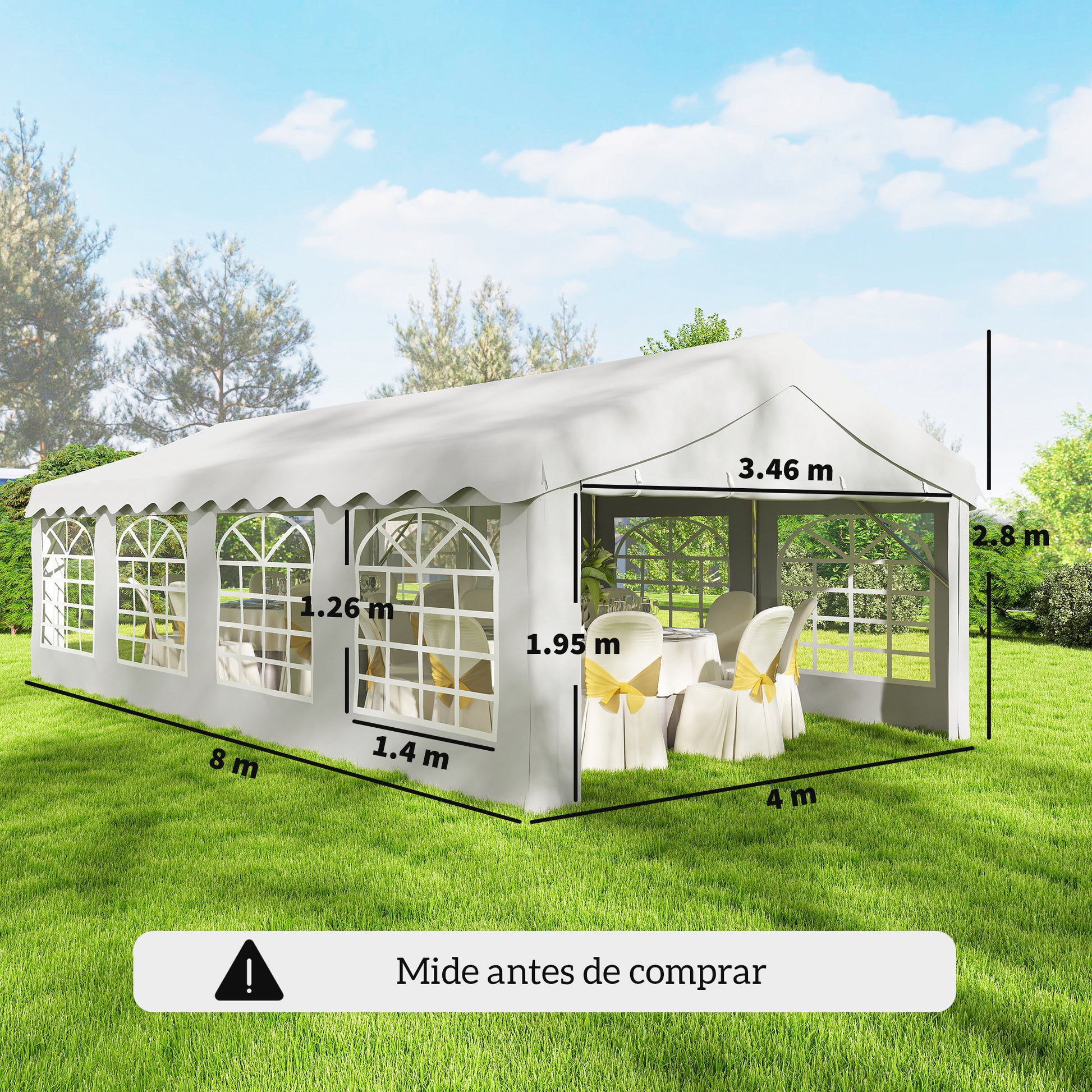 Outsunny Carpa para Fiesta 4x8 m, Carpa de Jardín con Estructura de Acero Galvanizado, Paredes Laterales Extraíbles, Puerta con Cremallera y Ventanas, UPF50+, Cenador Gazabo para Boda, Eventos, Blanco