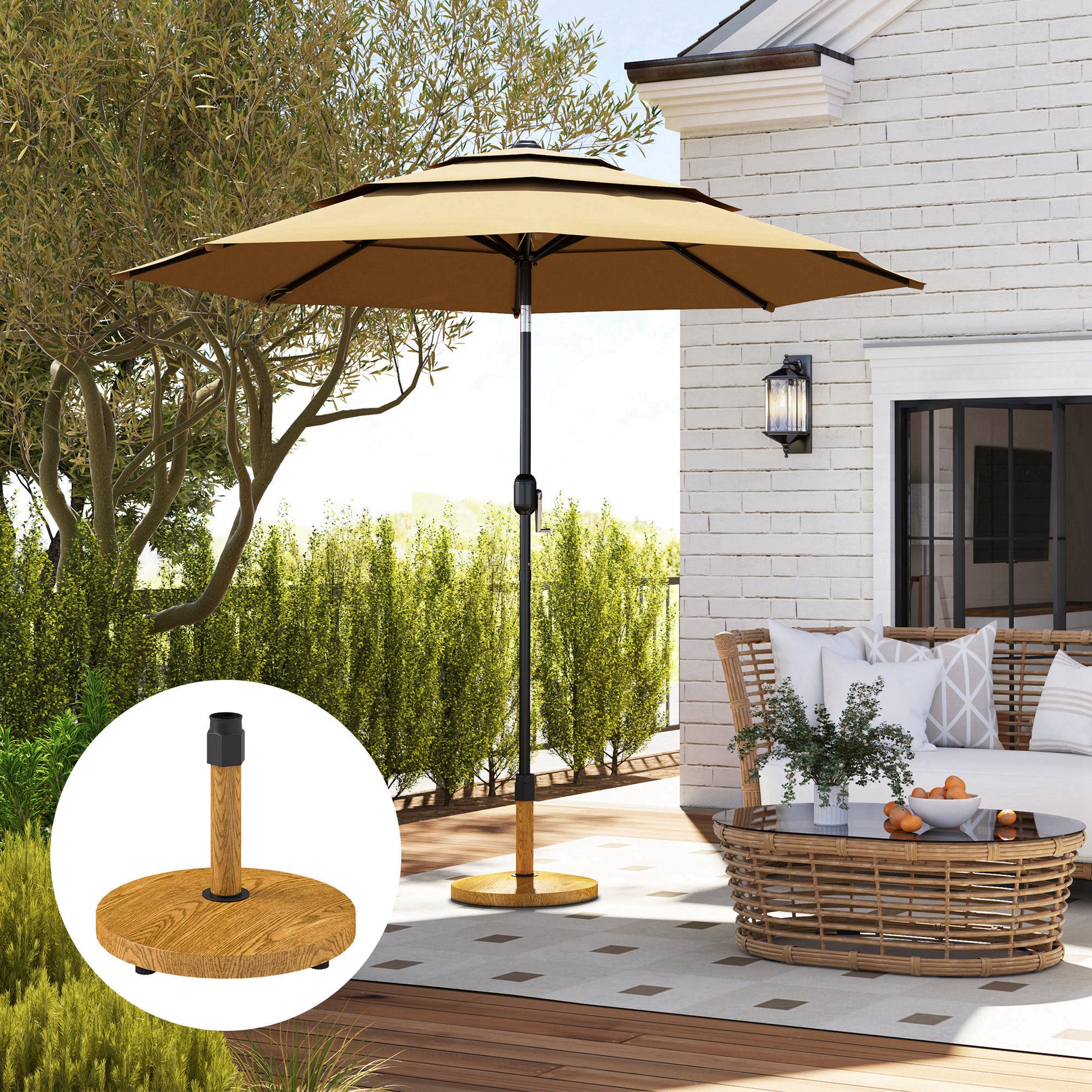 Outsunny Base para Sombrilla Redonda Soporte para Parasol con Almohadillas Ajustables Pie para Sombrilla con Relleno de Cemento Peso 24,5 kg para Jardín Terraza Natural