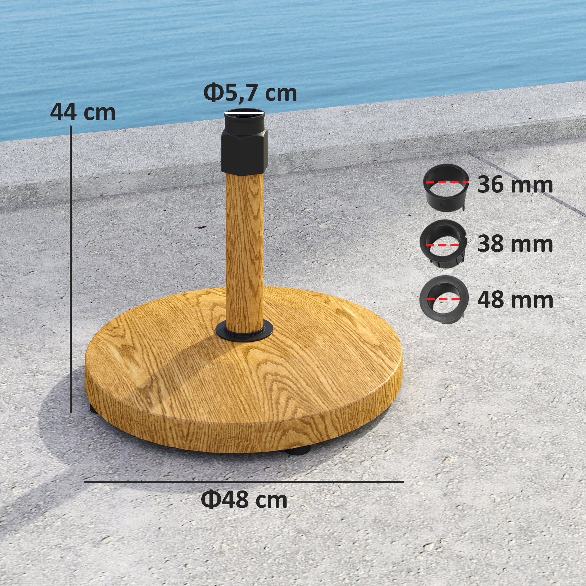 Outsunny Base para Sombrilla Redonda Soporte para Parasol con Almohadillas Ajustables Pie para Sombrilla con Relleno de Cemento Peso 24,5 kg para Jardín Terraza Natural