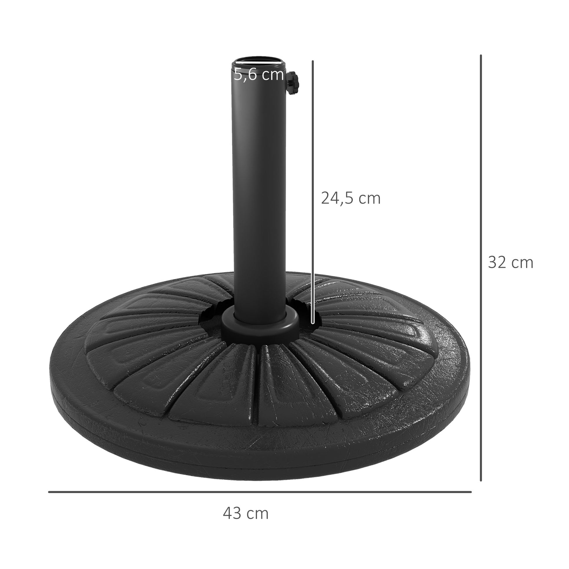 Outsunny Base de Sombrilla Redondo Soporte para Parasol de HDPE Rellenable de Cemento Peso 13 kg para Poste de Parasol de Ø38/48 mm Ø43x32 cm Negro