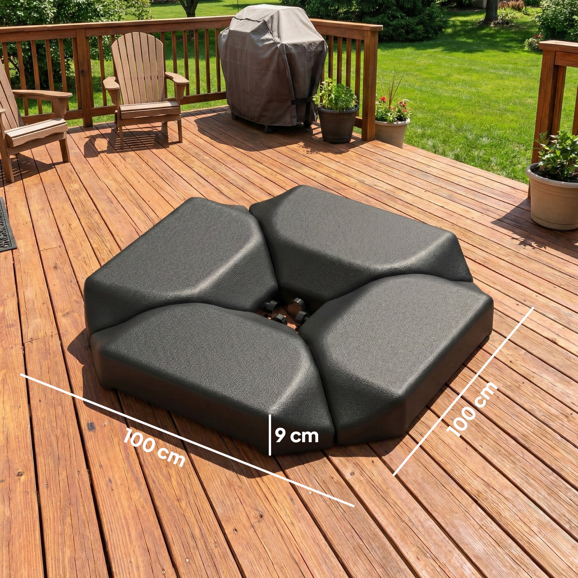 Outsunny Base para Sombrilla de 4 Piezas, para Cantilever y de Doble Cara, Soporte para Parasol de HDPE Rellenable con Agua 77 kg o Arena 100 kg, para Jardín, Patio, Terraza, Negro