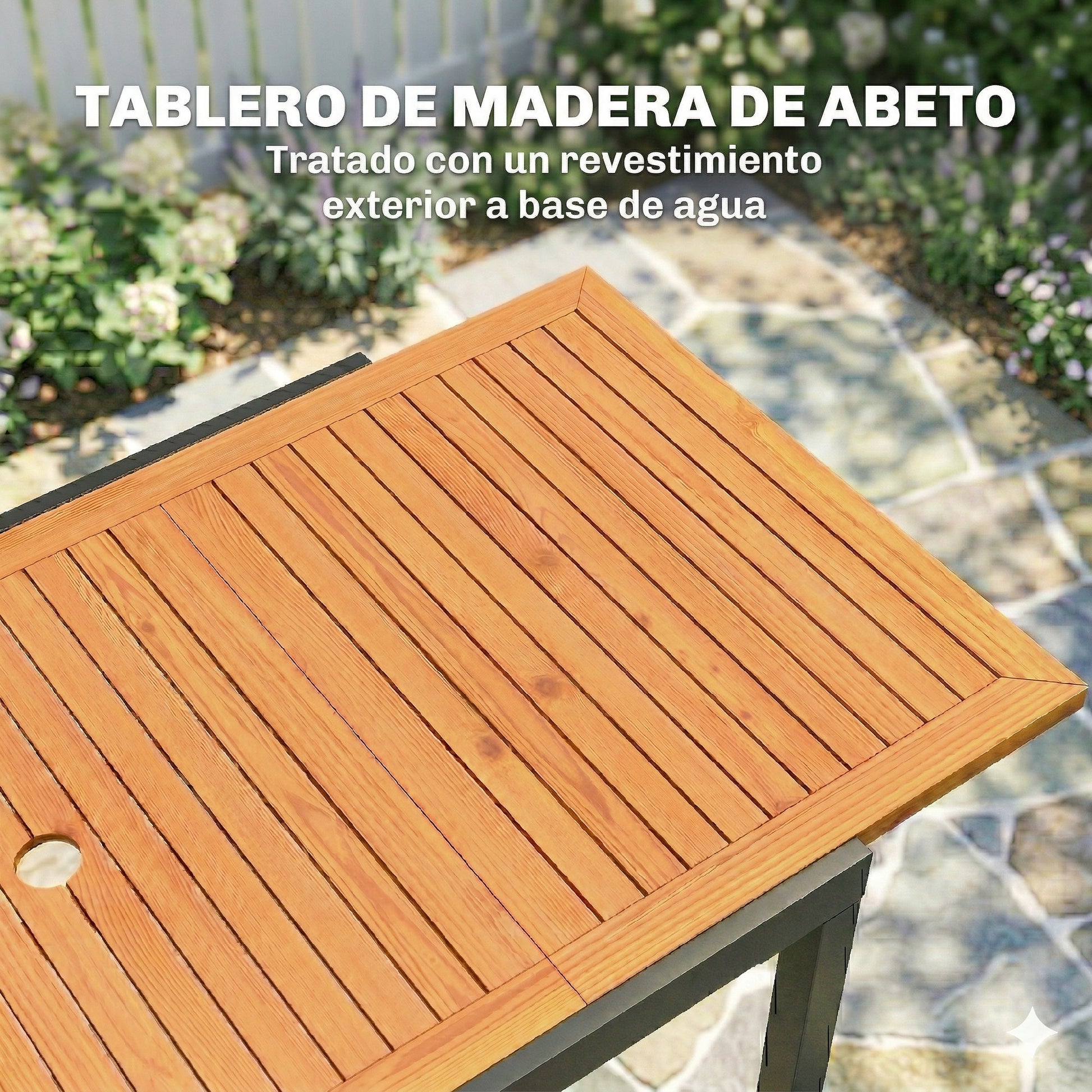 Outsunny Mesa de Jardín Extensible 100/150x70 cm, Mesa de Comedor Exterior Extensible Rectangular de Madera y Metal con Agujero para Sombrilla, para 4-6 Personas, para Patio, Terraza, Teca y Negro