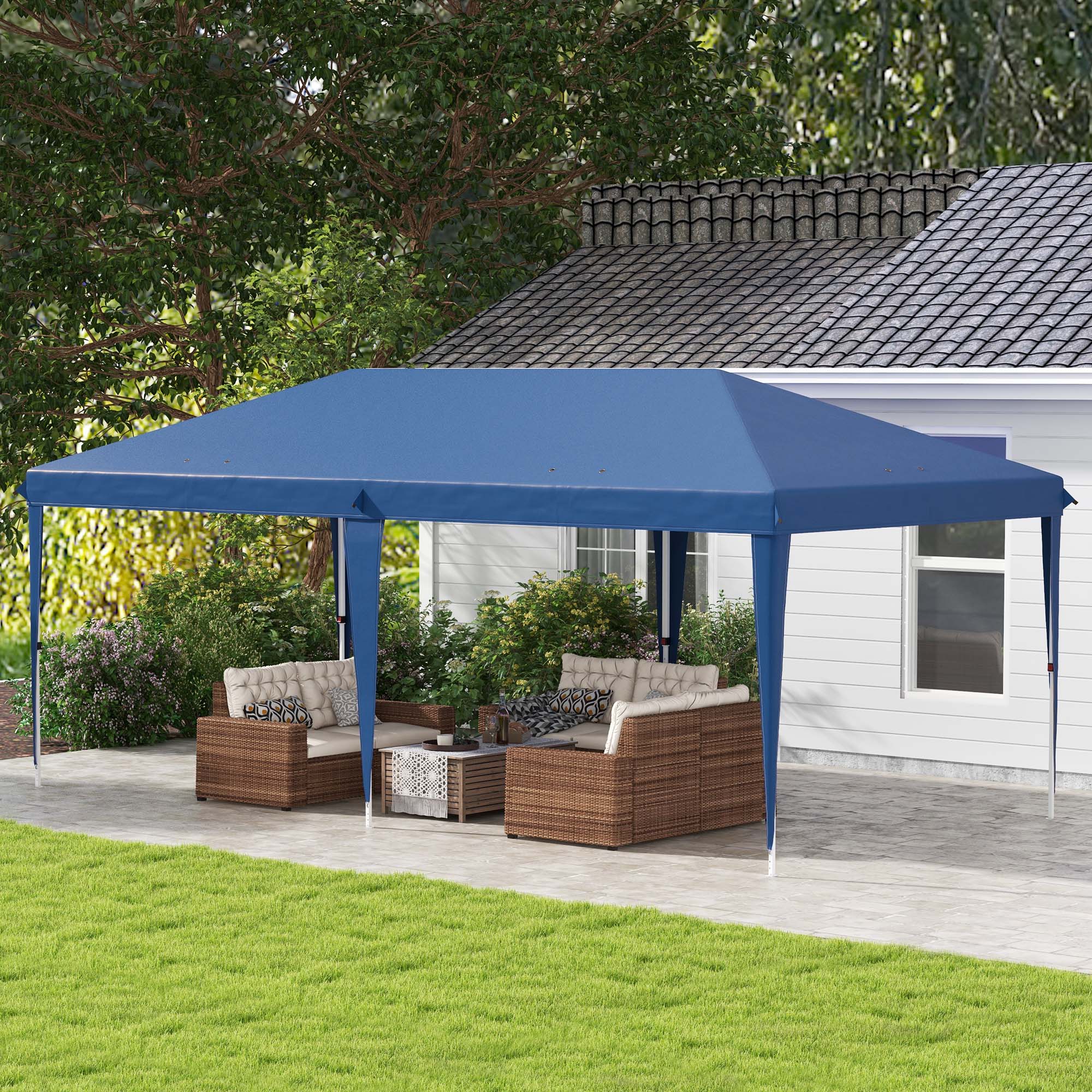 Outsunny Carpa Plegable Gazebo 6x3 m Cenador Plegable con Altura Ajustable en 3 Niveles Toldo Anti-UV y Bolsa de Transporte para Camping Fiestas Azul