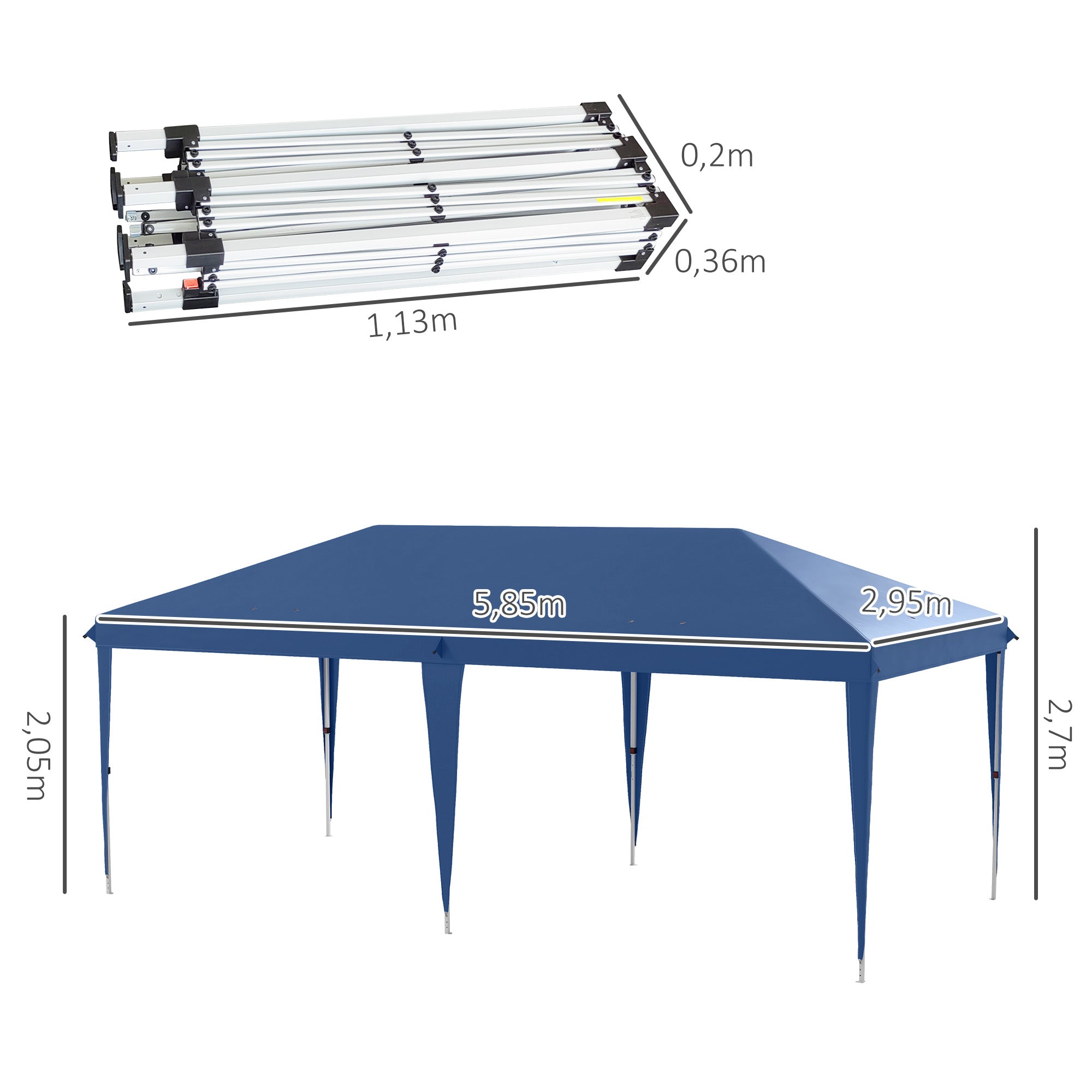 Outsunny Carpa Plegable Gazebo 6x3 m Cenador Plegable con Altura Ajustable en 3 Niveles Toldo Anti-UV y Bolsa de Transporte para Camping Fiestas Azul