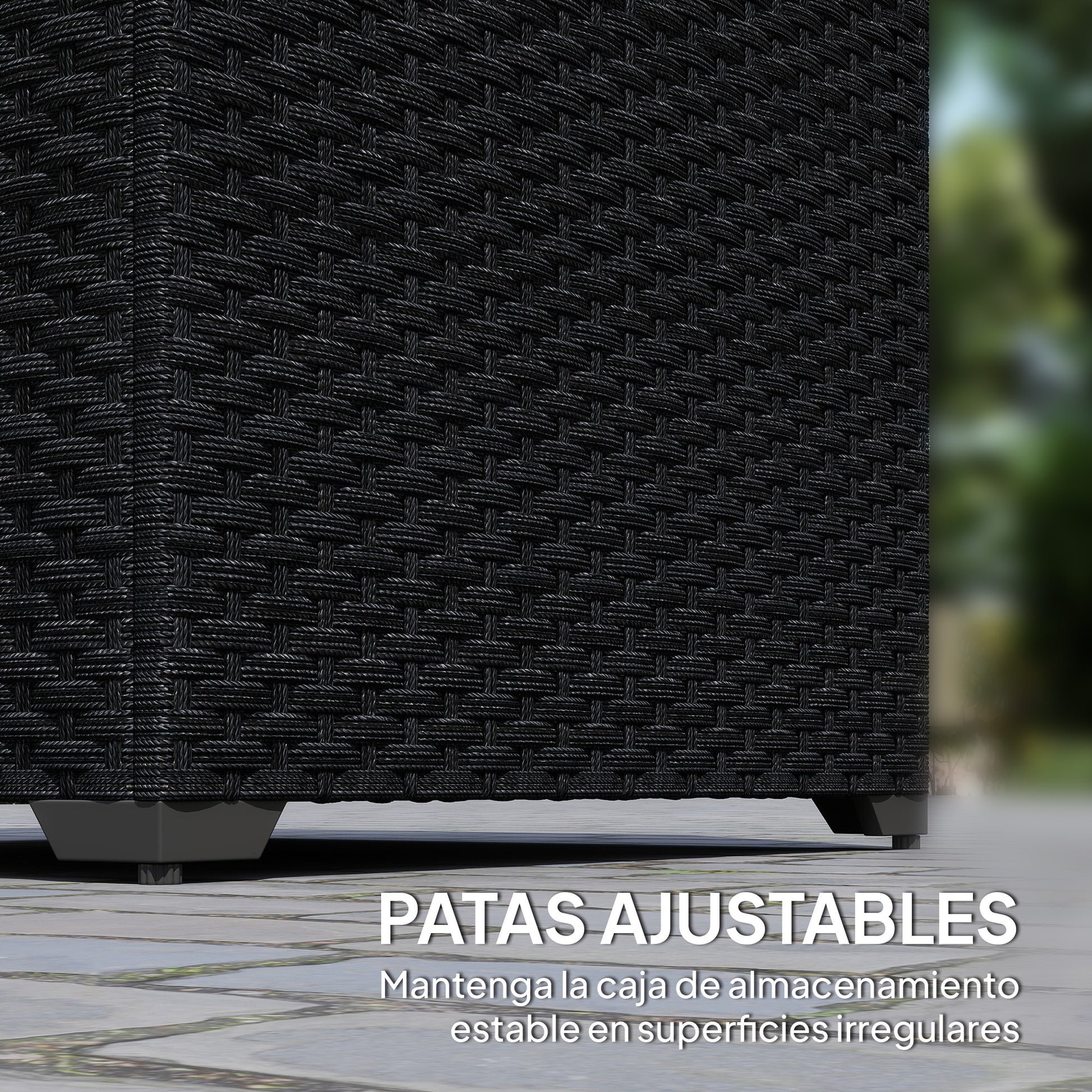 Outsunny Baúl de Almacenaje Exterior de Ratán Sintético de 253L, Arcón Exterior con Varilla Hidráulica, Forro con Cremallera y Marco de Acero, Carga 50 kg, para Jardín, Terraza, 72x72x70 cm, Negro