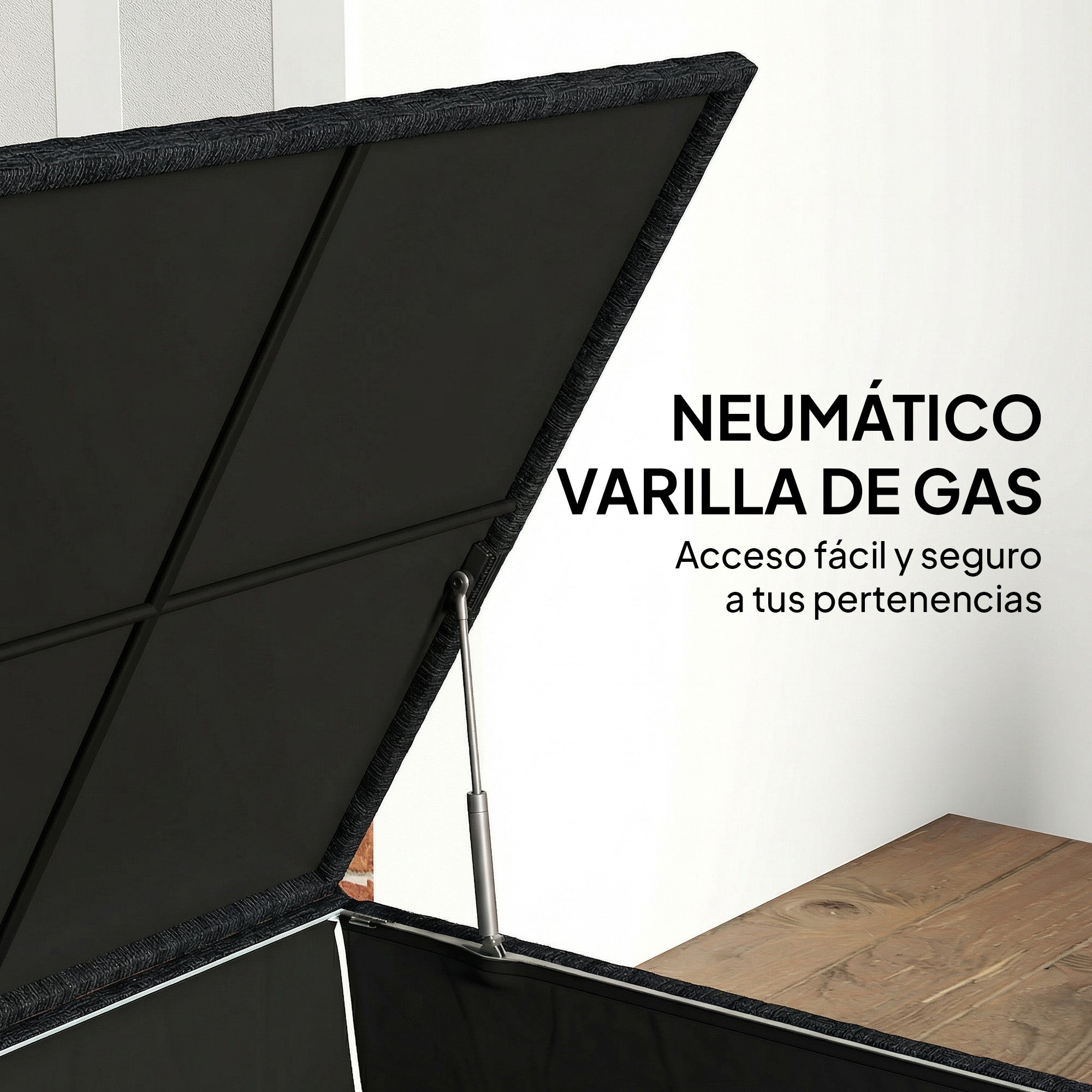 Outsunny Baúl de Almacenaje Exterior de Ratán Sintético de 253L, Arcón Exterior con Varilla Hidráulica, Forro con Cremallera y Marco de Acero, Carga 50 kg, para Jardín, Terraza, 72x72x70 cm, Negro