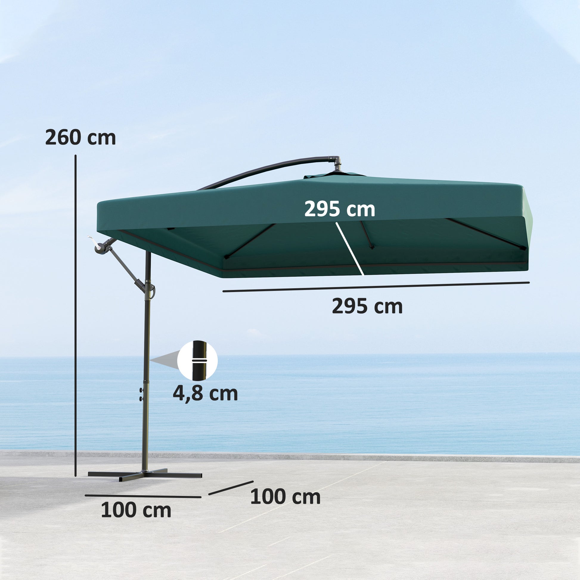 Outsunny Parasol Excéntrico Ø 295 cm Sombrilla de Jardín con Ángulo Ajustable Mosquiteras Base Cruzada y Manivela para Terraza Patio Exterior Verde Oscuro