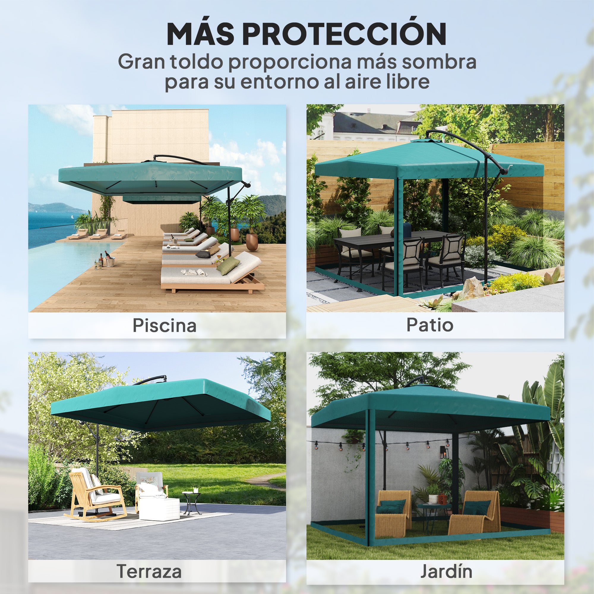 Outsunny Parasol Excéntrico Ø 295 cm Sombrilla de Jardín con Ángulo Ajustable Mosquiteras Base Cruzada y Manivela para Terraza Patio Exterior Verde Oscuro