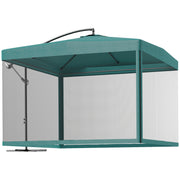 Outsunny Parasol Excéntrico Ø 295 cm Sombrilla de Jardín con Ángulo Ajustable Mosquiteras Base Cruzada y Manivela para Terraza Patio Exterior Verde Oscuro