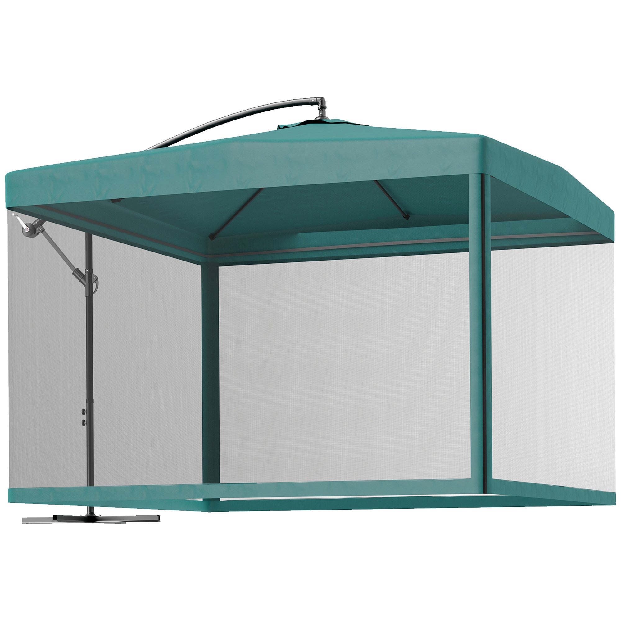 Outsunny Parasol Excéntrico Ø 295 cm Sombrilla de Jardín con Ángulo Ajustable Mosquiteras Base Cruzada y Manivela para Terraza Patio Exterior Verde Oscuro