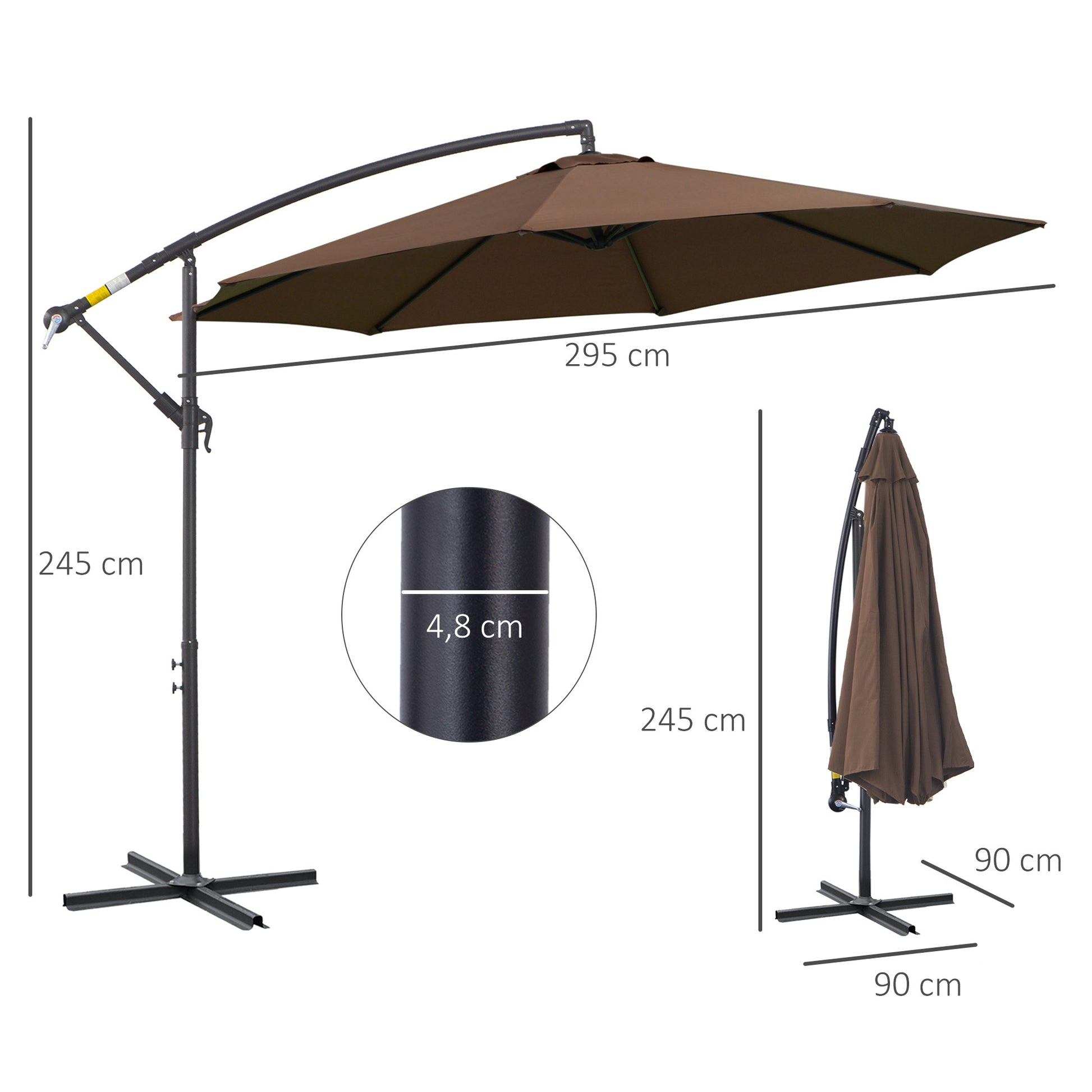 Outsunny Parasol Excéntrico Ø 295 cm Sombrilla de Jardín con Ángulo Ajustable Base Cruzada y Manivela Sombrilla para Terraza Patio Café