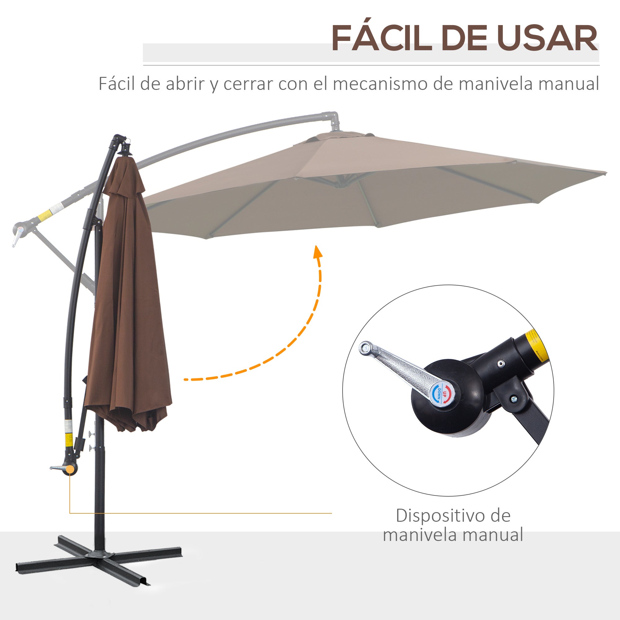 Outsunny Parasol Excéntrico Ø 295 cm Sombrilla de Jardín con Ángulo Ajustable Base Cruzada y Manivela Sombrilla para Terraza Patio Café