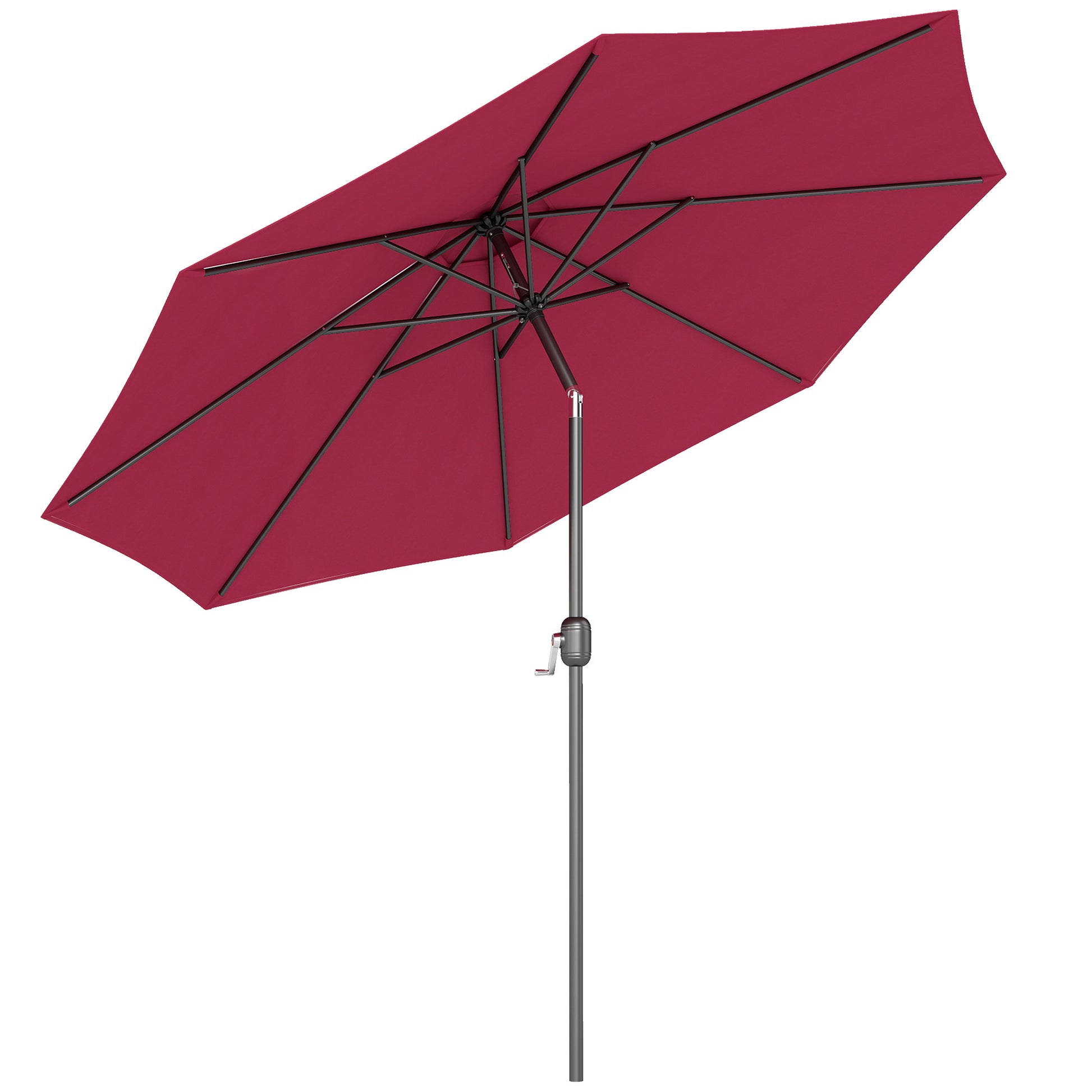 Outsunny Sombrilla de Jardín Ø295x250 cm con Manivela Parasol Exterior con Mecanismo de Inclinación y Poste Desmontable de Metal para Terraza Piscina Patio Vino Tinto
