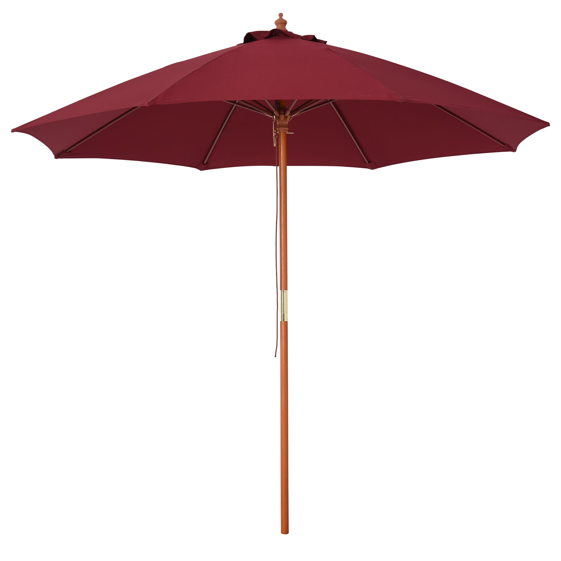 Outsunny Sombrilla Parasol con Poste Desmontable de Madera Ángulo Ajustable Ventilación Sistema de Polea para Exterior Jardín Patio Piscina Terraza Ø257x253 cm Rojo Vino