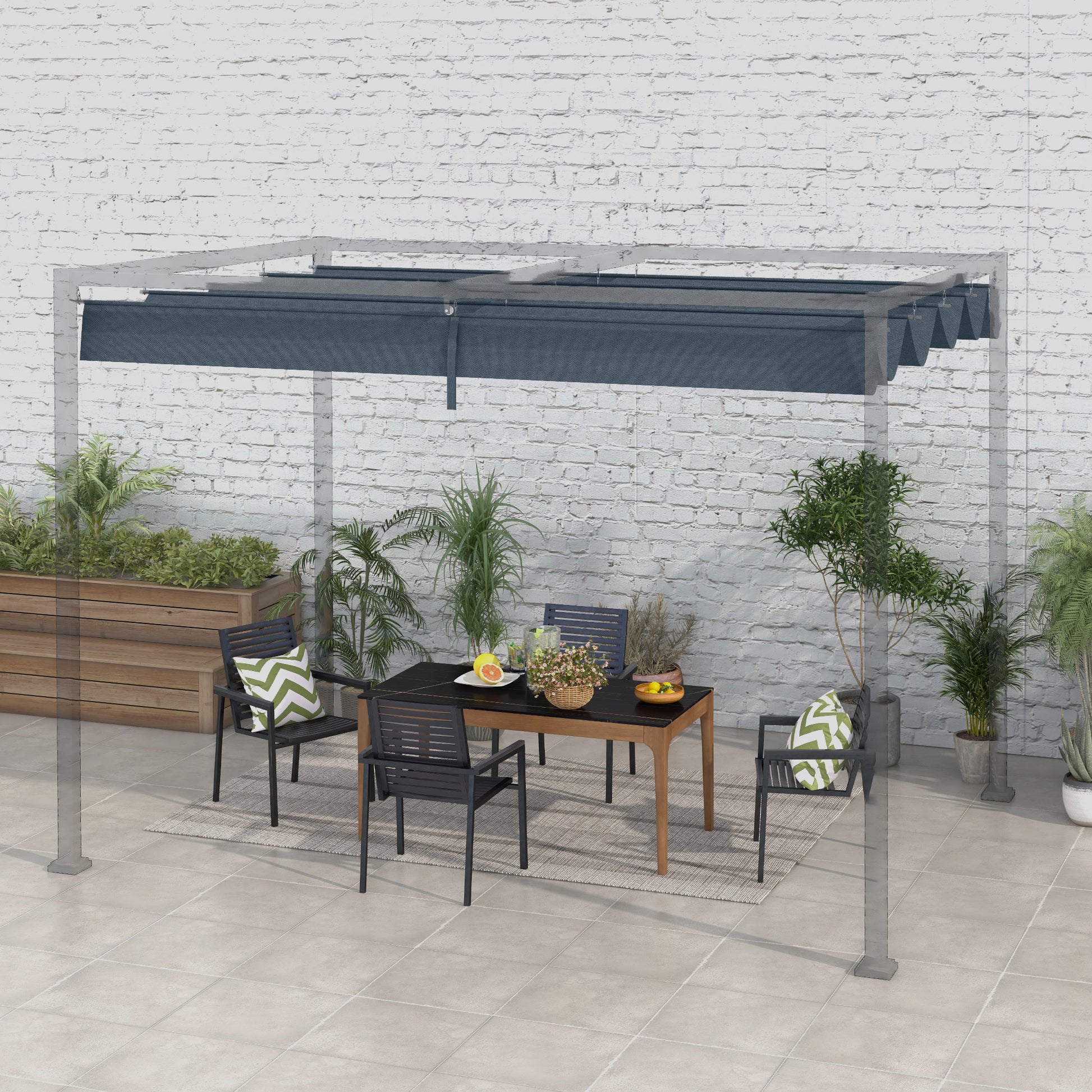 Outsunny Techo de Pérgola 3x2,5 m Techo de Repuesto Retráctil para Sombrilla Toldo de Tela para Cenador Jardín con 8 Orificios de Drenaje Gris Oscuro