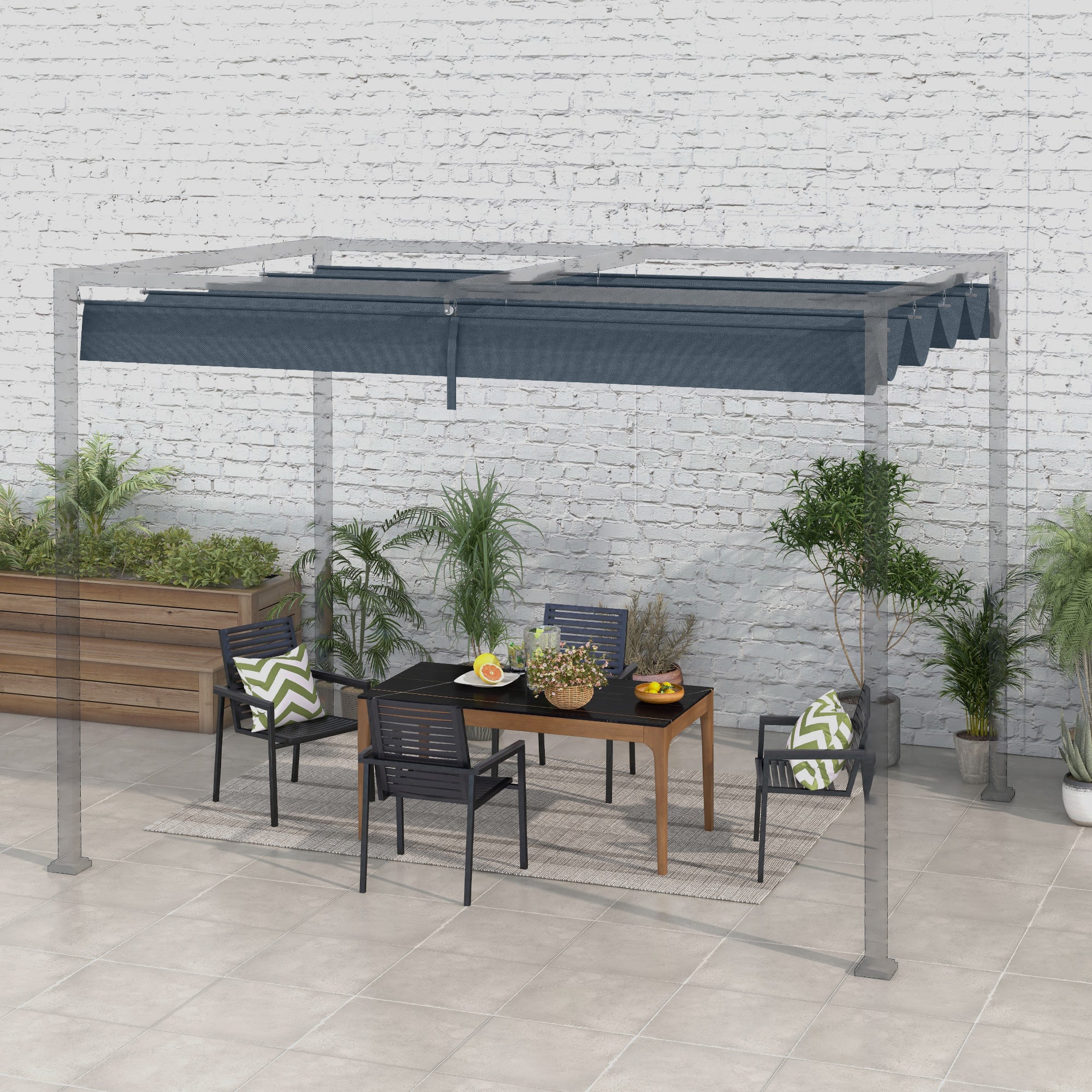 Outsunny Techo de Pérgola 3x2,5 m Techo de Repuesto Retráctil para Sombrilla Toldo de Tela para Cenador Jardín con 8 Orificios de Drenaje Gris Oscuro
