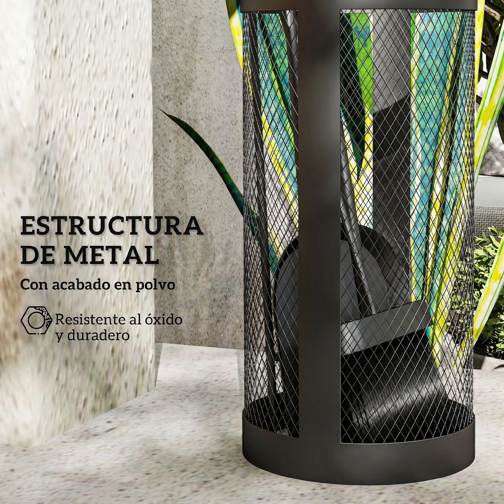 Outsunny Juego Utensilios Chimenea de 5 Piezas, Juego de Accesorios para Chimenea de Metal con Escoba, Pala, Tenazas, Atizador y Soporte, Ø16x33,5 cm, Negro