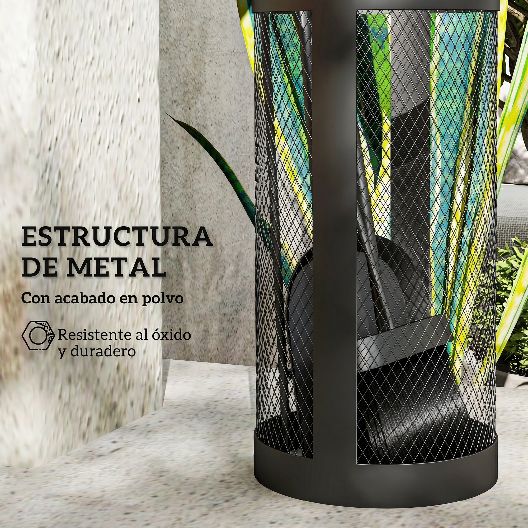 Outsunny Juego Utensilios Chimenea de 5 Piezas, Juego de Accesorios para Chimenea de Metal con Escoba, Pala, Tenazas, Atizador y Soporte, Ø16x33,5 cm, Negro