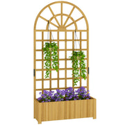 Outsunny Jardinera con Enrejado de Madera, Jardinera Exterior Grande para Plantas Trepadoras, con Ofricios de Drenaje, Macetero Elevado para Jardín, Patio, Terraza, 90x30x180 cm, Natural