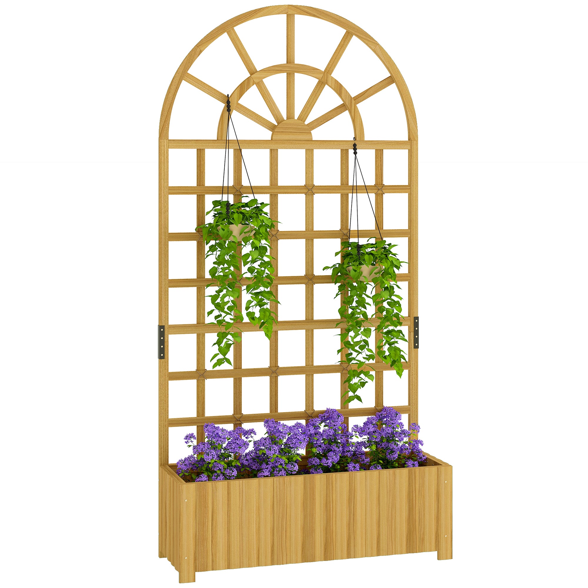 Outsunny Jardinera con Enrejado de Madera, Jardinera Exterior Grande para Plantas Trepadoras, con Ofricios de Drenaje, Macetero Elevado para Jardín, Patio, Terraza, 90x30x180 cm, Natural