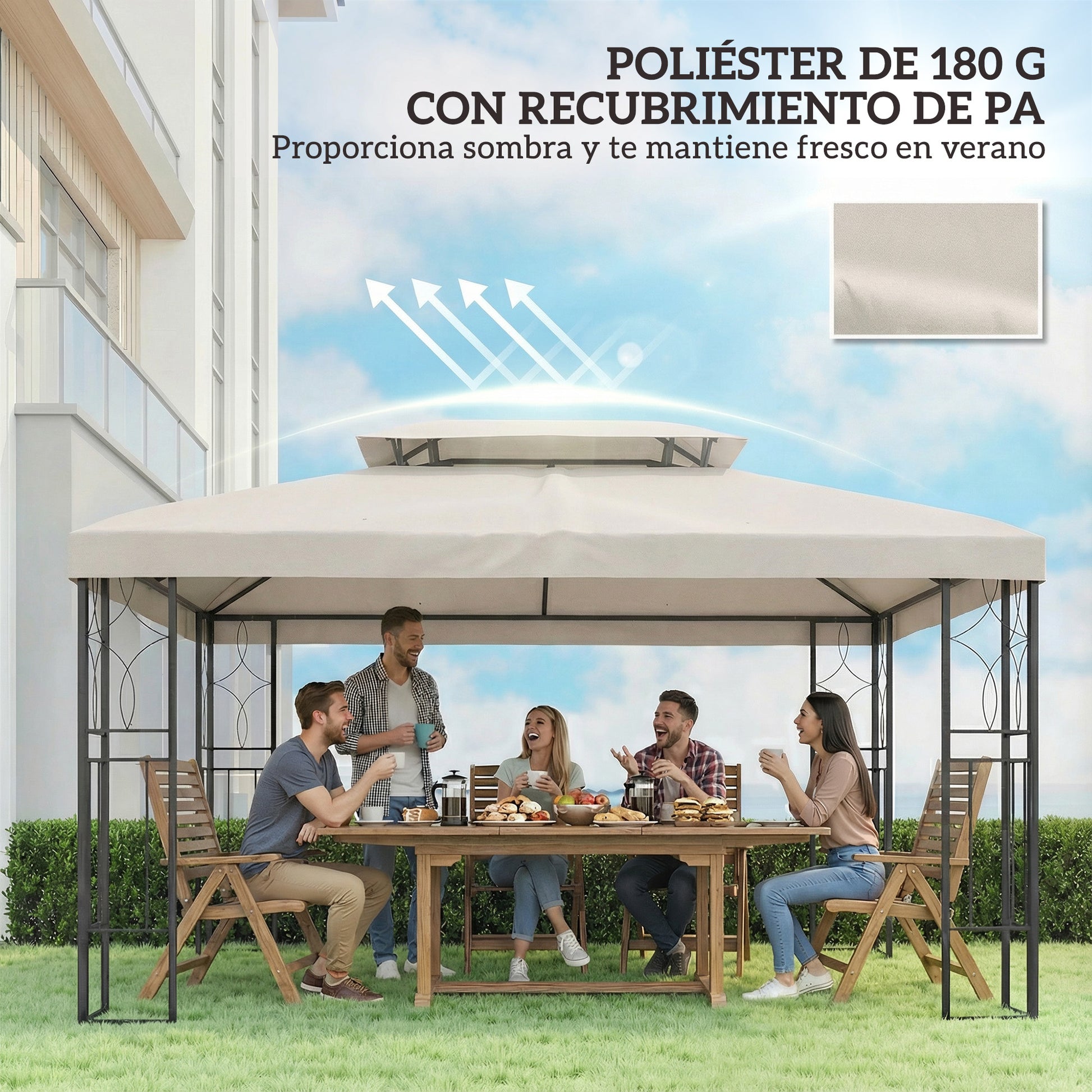 Outsunny Techo de Repuesto para Cenador, 4x3 m, Cubierta de Repuesto con Techo Doble, 10 Orificios de Drenaje y Protección UV, SOLO Toldo de Recambio para Pabellón Gazebo, Blanco Crema