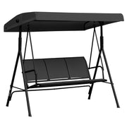 Outsunny Columpio de Jardín Exterior de 3 Plazas con Toldo Reclinable, Balancín de Jardín Exterior con Respaldo Transpirable y Marco de Acero, para Terraza Balcón, 175x118x159 cm, Negro