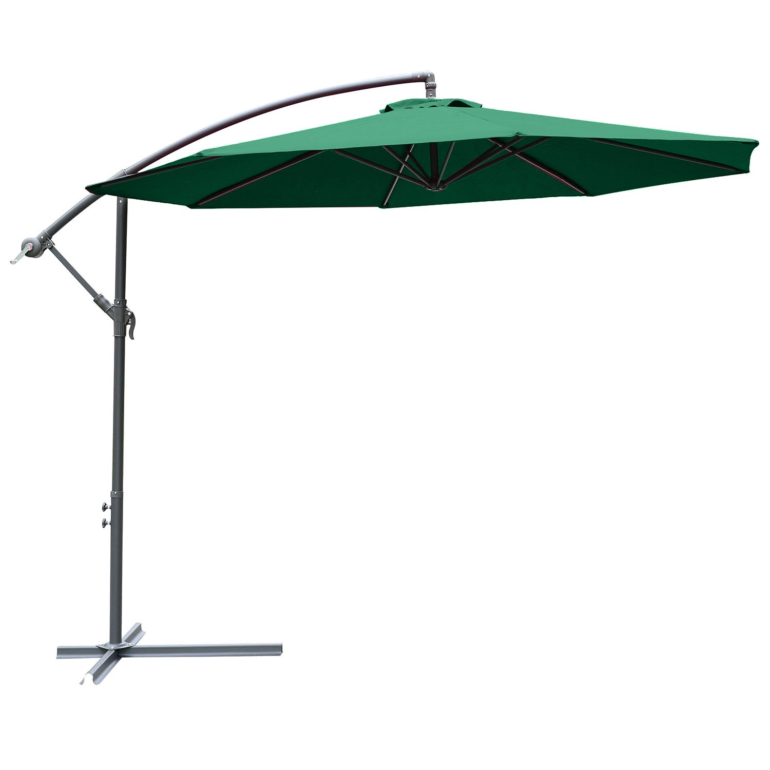 Outsunny Sombrilla de Jardín Ø300x250 cm Parasol Excéntrico Reclinable con Manivela Base Cruzada y Soporte de Acero 8 Varillas para Terraza Exterior Balcón Verde Oscuro