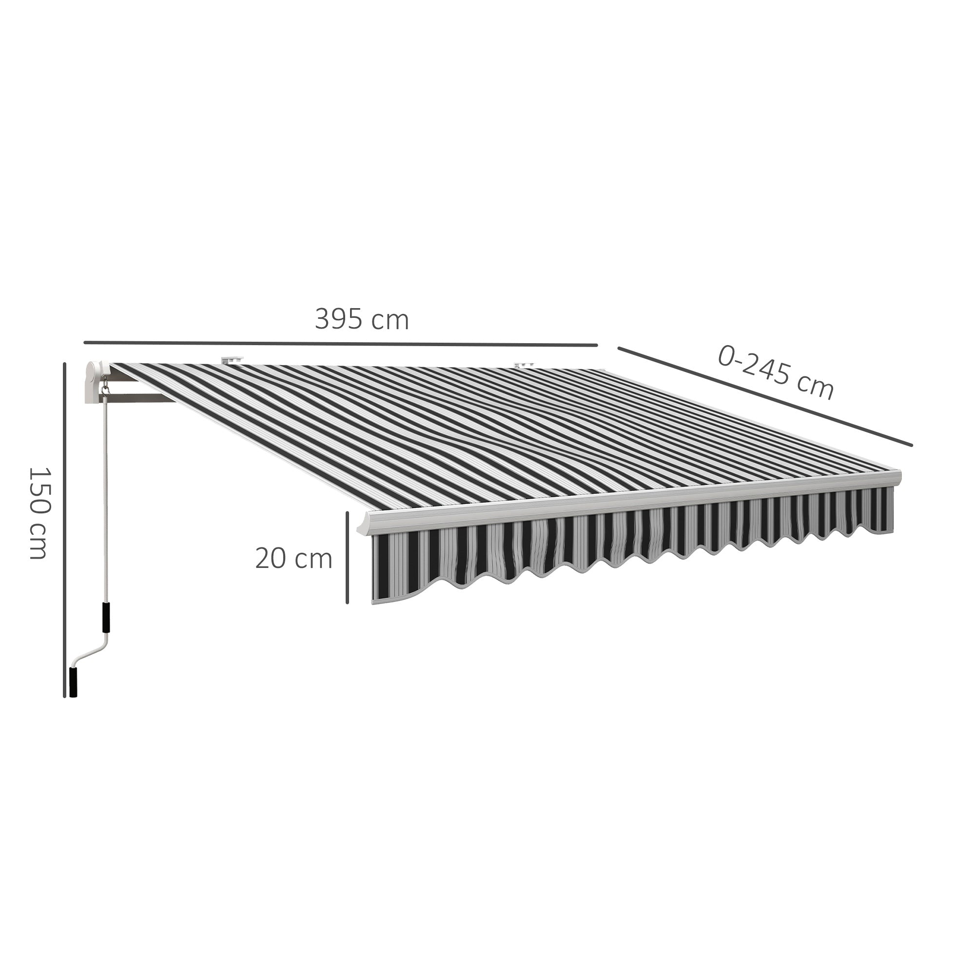 Outsunny Toldo Manual Retráctil 395x245 cm, Toldo Exterior Terraza con Ángulo Ajustable, Brazo Articulado, Montaje a Pared, Estructura de Aluminio, Anti-UV e Impermeable, para Jardín, Azul y Blanco