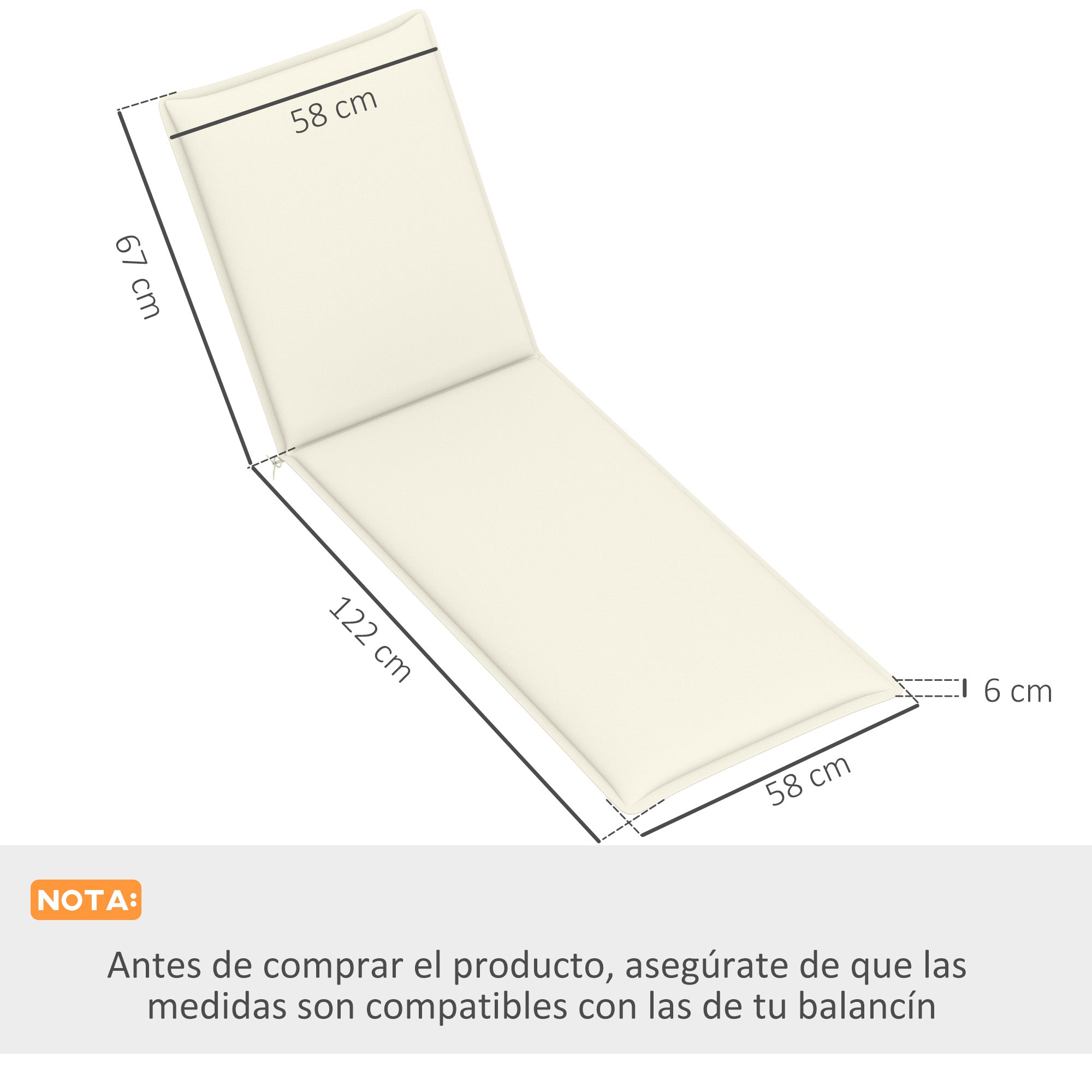 Outsunny Pack 2 Cojines para Tumbonas Plegables Colchonetas para Tumbonas de Jardín Exterior 193x58x6 cm con Correas de Sujeción Protección UV Resistente a Salpicaduras Crema