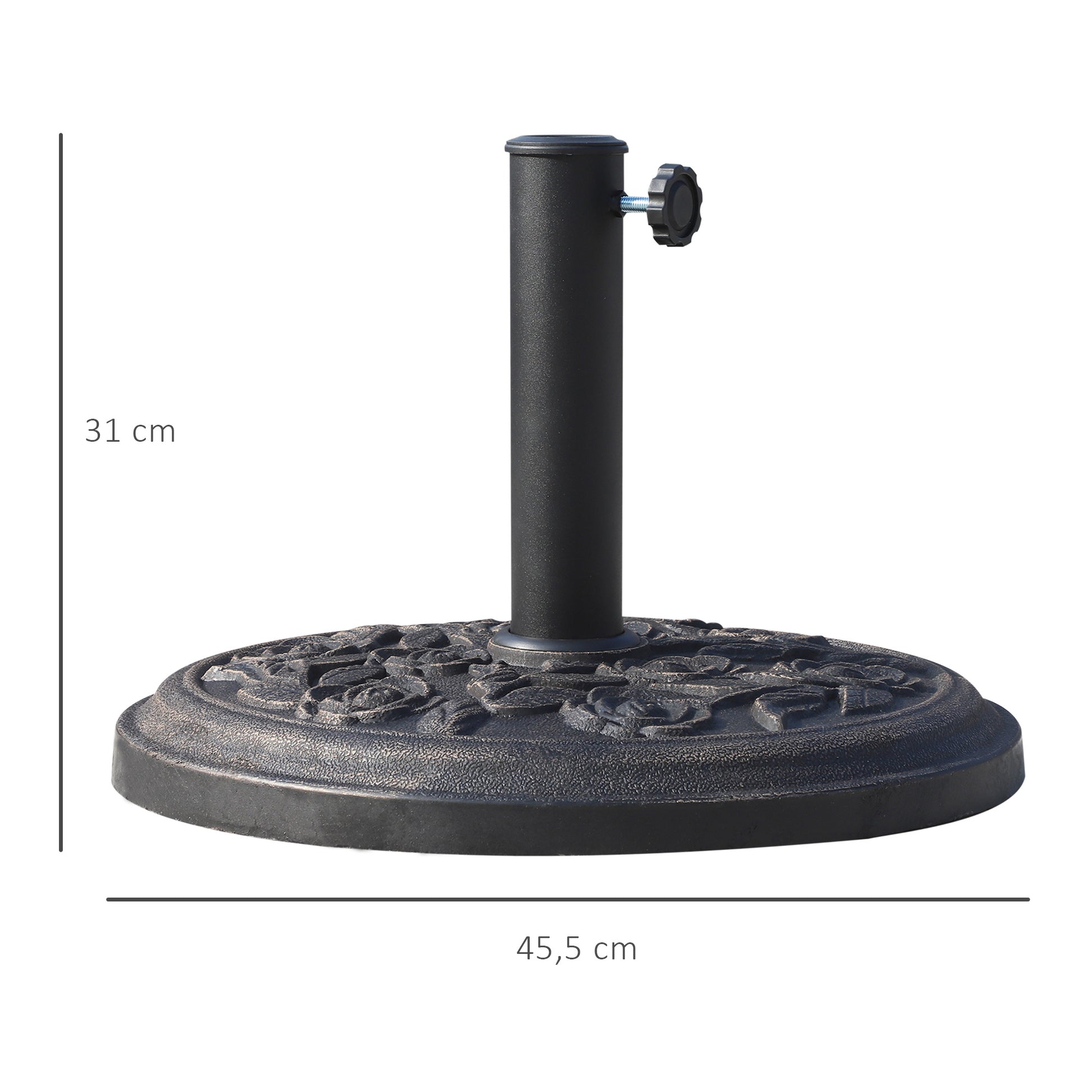 Outsunny Base para Sombrilla de Jardín de 9 kg Soporte de Parasol Redondo de Resina para Postes de 38mm/48mm Ø45,5x31 cm Bronce