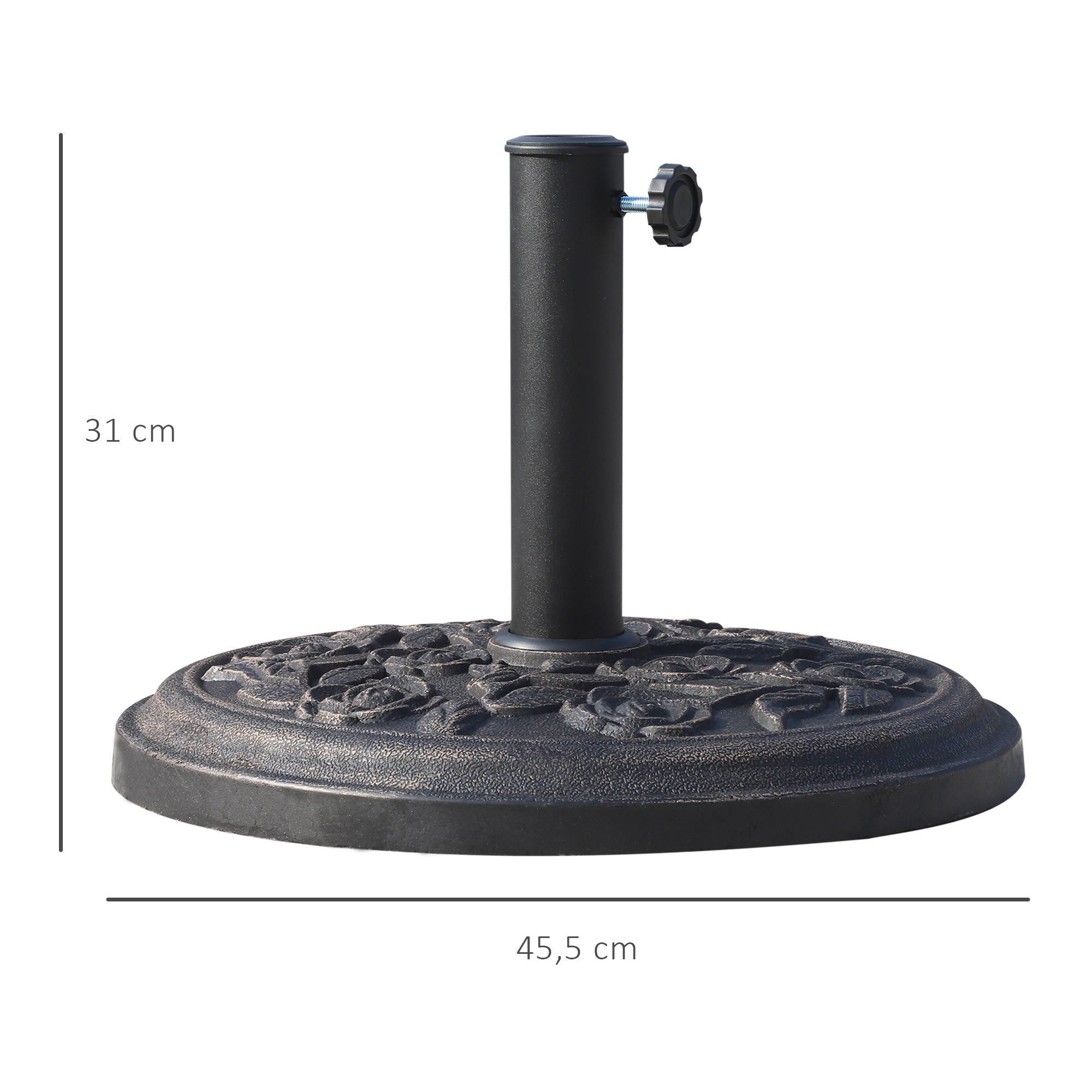 Outsunny Base para Sombrilla de Jardín de 9 kg Soporte de Parasol Redondo de Resina para Postes de 38mm/48mm Ø45,5x31 cm Bronce