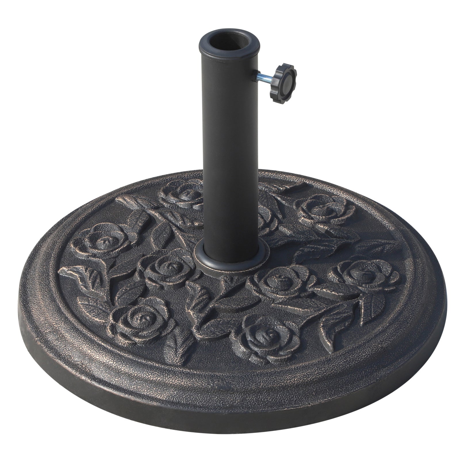 Outsunny Base para Sombrilla de Jardín de 9 kg Soporte de Parasol Redondo de Resina para Postes de 38mm/48mm Ø45,5x31 cm Bronce