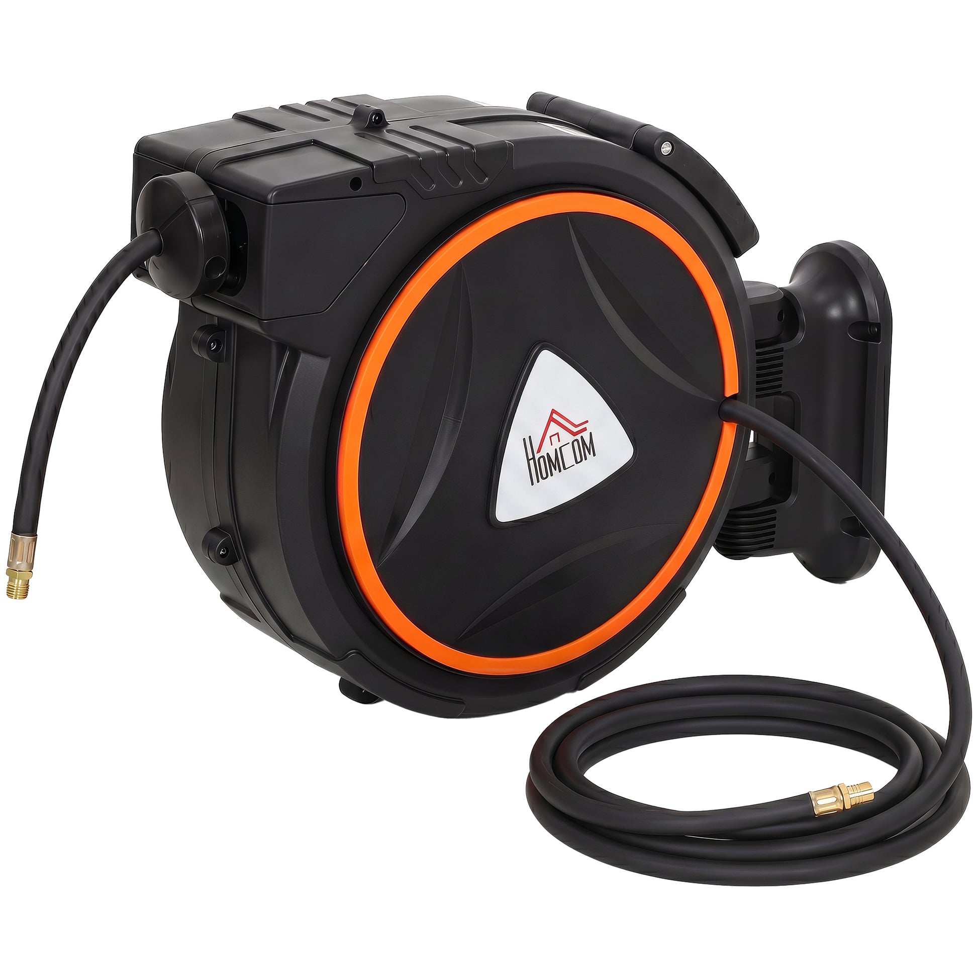 HOMCOM Carrete de Manguera de Aire Comprimido Automático de 20 m+2 m, Conector de 1/4'' BSP, Manguera Compresor Aire con Soporte para Pared Giratorio 180°, Negro