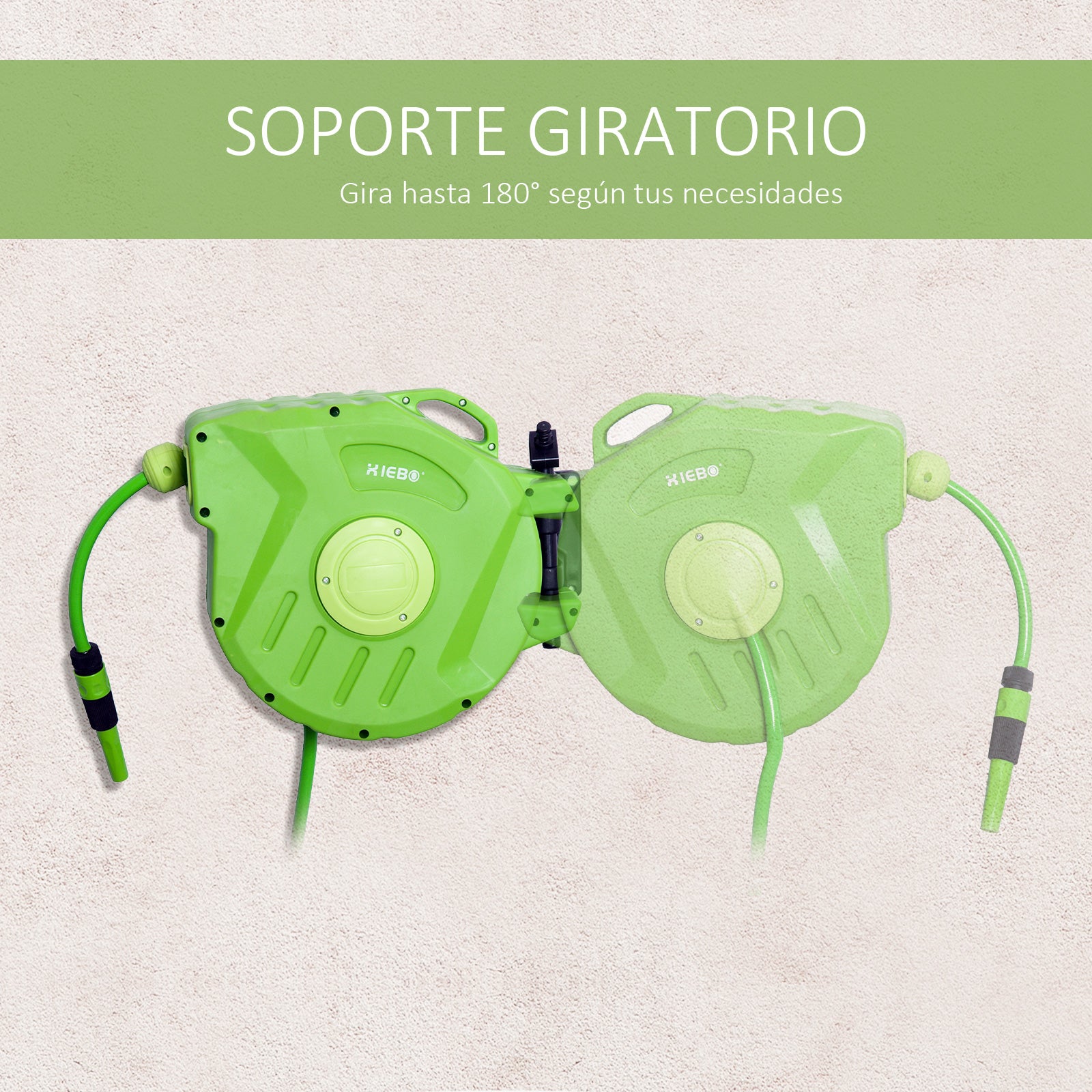 Outsunny Carrete para Manguera 20M+2M Soporte Mural Portamanguera Roll-up Automático con Pistola de Pulverización Base de Pared Conector de Manguera para Jardín Terraza