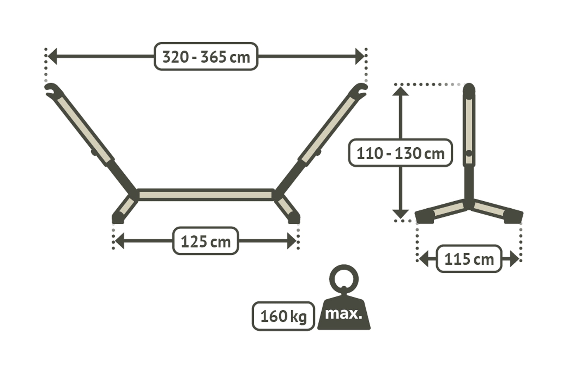 Nautico Cool GreySoporte de acero lacado en polvo para hamacas dobles
