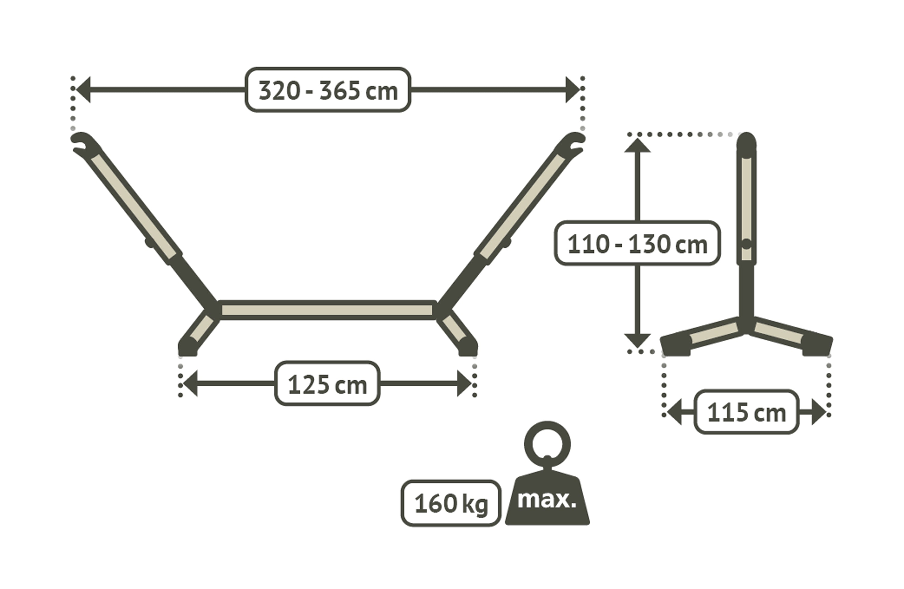 Nautico Cool GreySoporte de acero lacado en polvo para hamacas dobles
