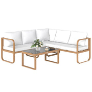 Outsunny Conjunto de Jardín Exterior de 3 Piezas Muebles Jardín Exterior con Sofá de 3 Plazas con Asiento Ajustable Sofá de 2 Plazas y Mesa de Centro de Vidrio con Cojines Crema