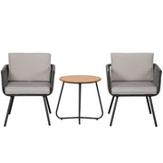 Outsunny Conjunto de Muebles de Jardín de Ratán Sintético 3 Piezas Conjunto de Mesa y 2 Sillas de Ratán con Cojines Acolchados Extraíbles para Balcón Terraza Patio Gris