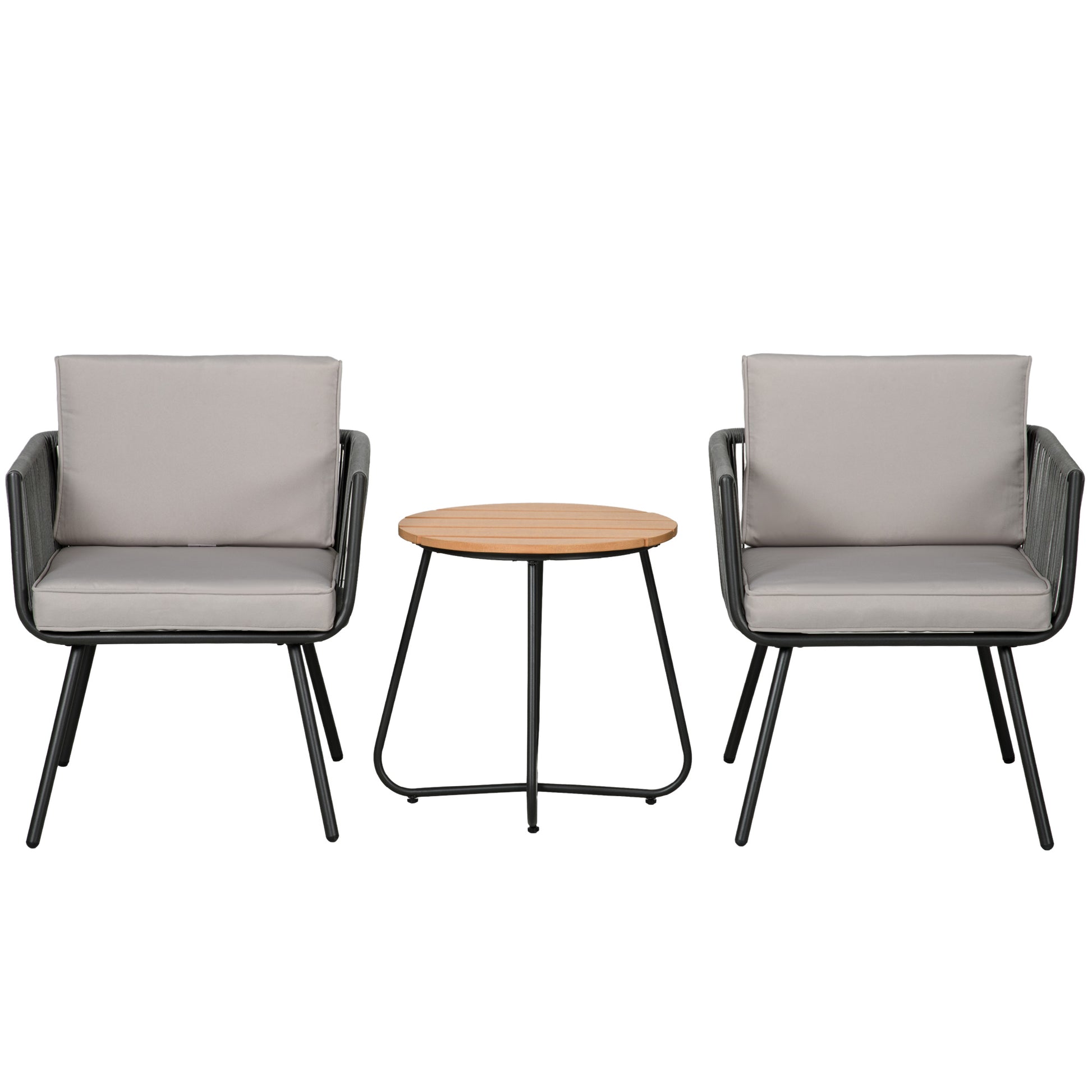 Outsunny Conjunto de Muebles de Jardín de Ratán Sintético 3 Piezas Conjunto de Mesa y 2 Sillas de Ratán con Cojines Acolchados Extraíbles para Balcón Terraza Patio Gris