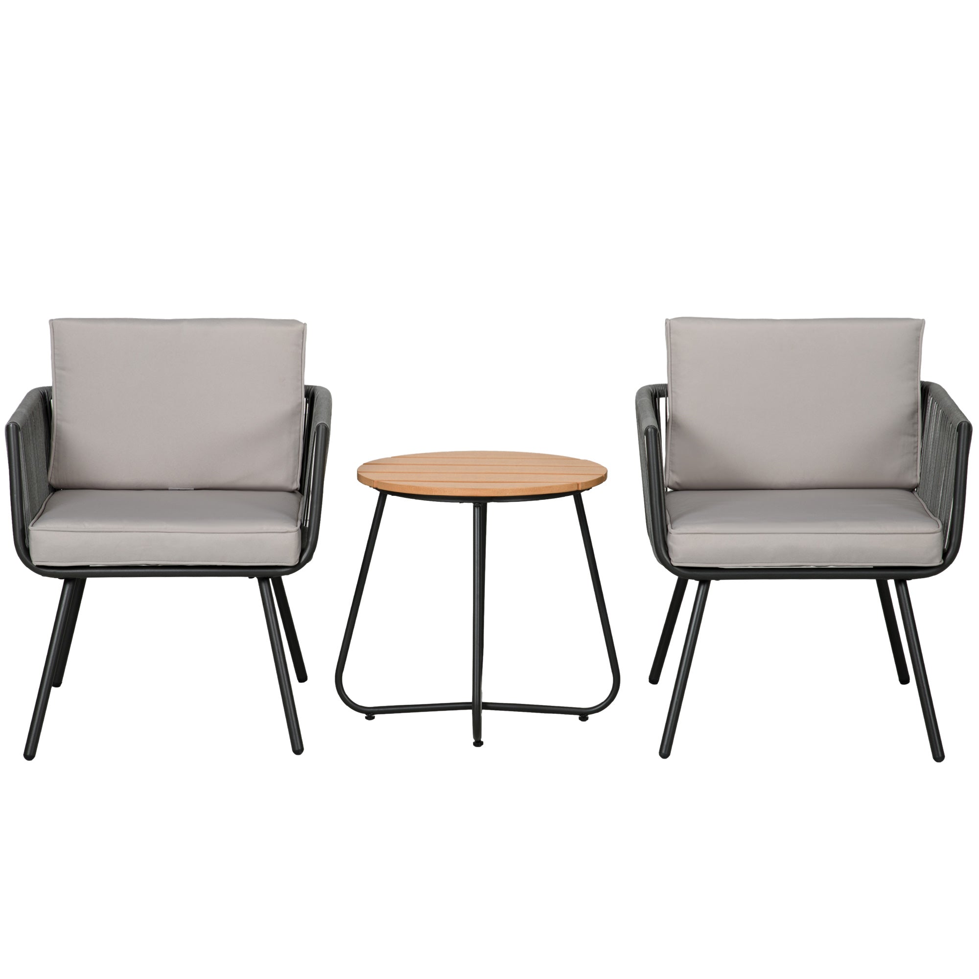 Outsunny Conjunto de Muebles de Jardín de Ratán Sintético 3 Piezas Conjunto de Mesa y 2 Sillas de Ratán con Cojines Acolchados Extraíbles para Balcón Terraza Patio Gris