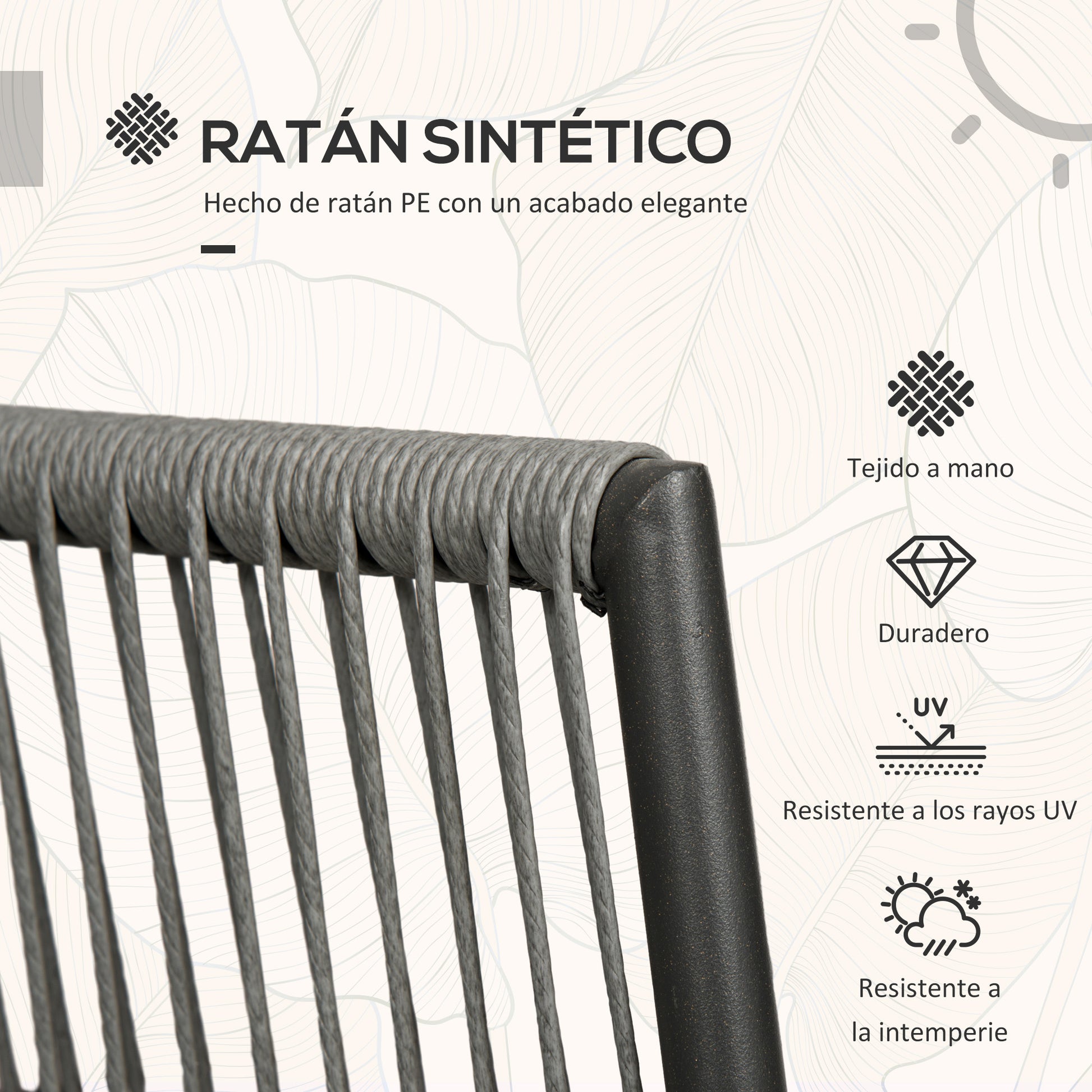 Outsunny Conjunto de Muebles de Jardín de Ratán Sintético 3 Piezas Conjunto de Mesa y 2 Sillas de Ratán con Cojines Acolchados Extraíbles para Balcón Terraza Patio Gris