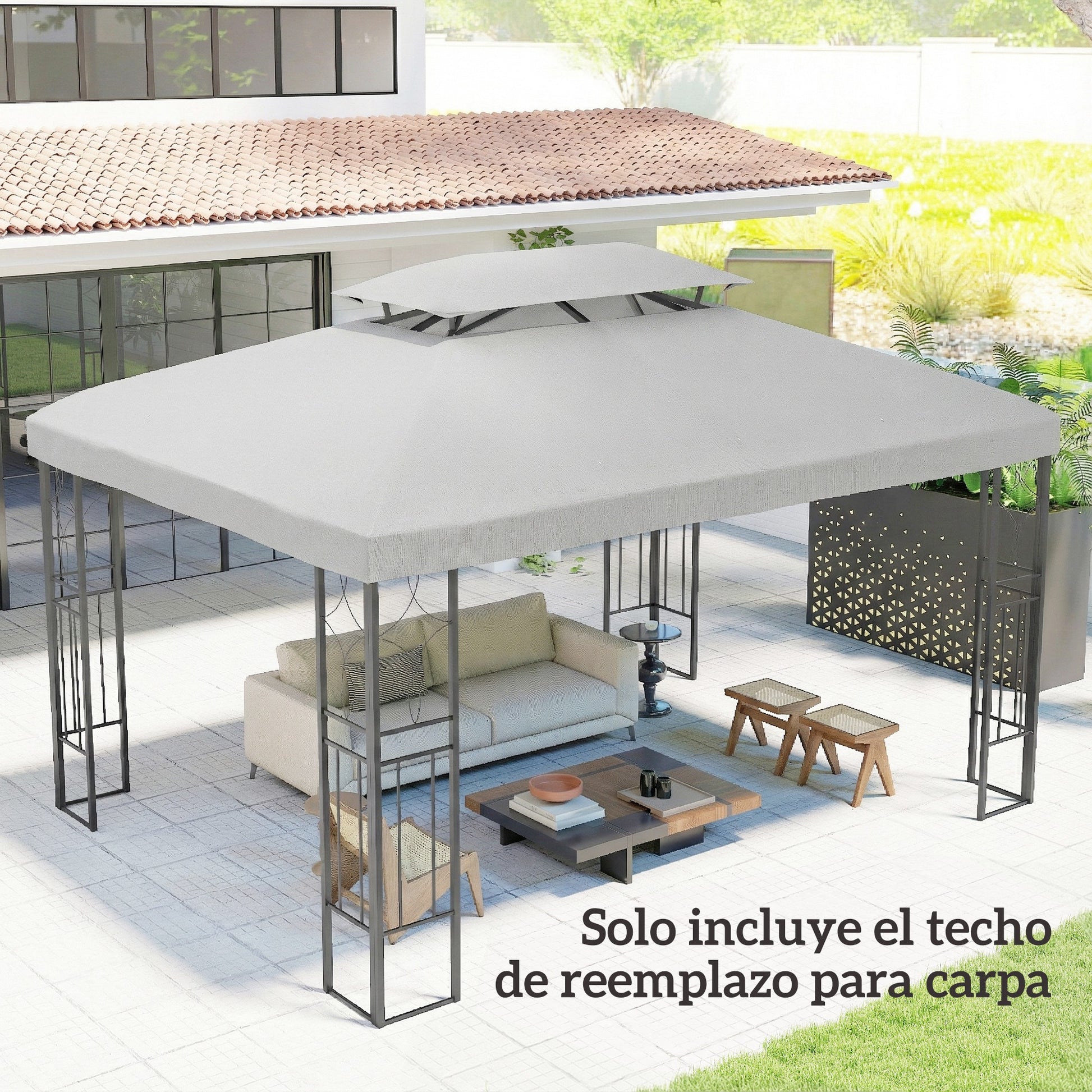 Outsunny Techo de Repuesto para Cenador, 4x3 m, Cubierta de Repuesto con Techo Doble, 10 Orificios de Drenaje y Protección UV, SOLO Toldo de Recambio para Pabellón Gazebo, Gris Claro
