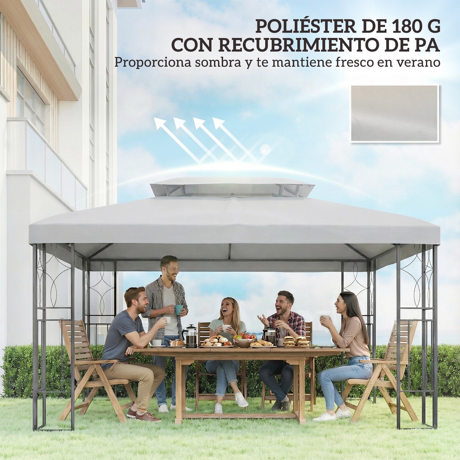 Outsunny Techo de Repuesto para Cenador, 4x3 m, Cubierta de Repuesto con Techo Doble, 10 Orificios de Drenaje y Protección UV, SOLO Toldo de Recambio para Pabellón Gazebo, Gris Claro