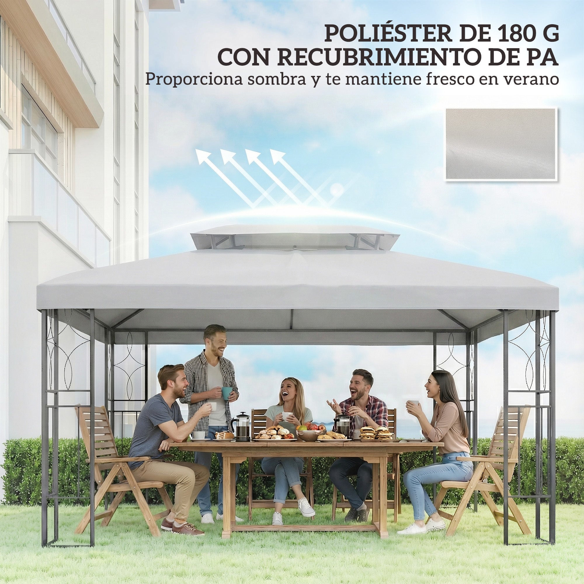 Outsunny Techo de Repuesto para Cenador, 4x3 m, Cubierta de Repuesto con Techo Doble, 10 Orificios de Drenaje y Protección UV, SOLO Toldo de Recambio para Pabellón Gazebo, Gris Claro